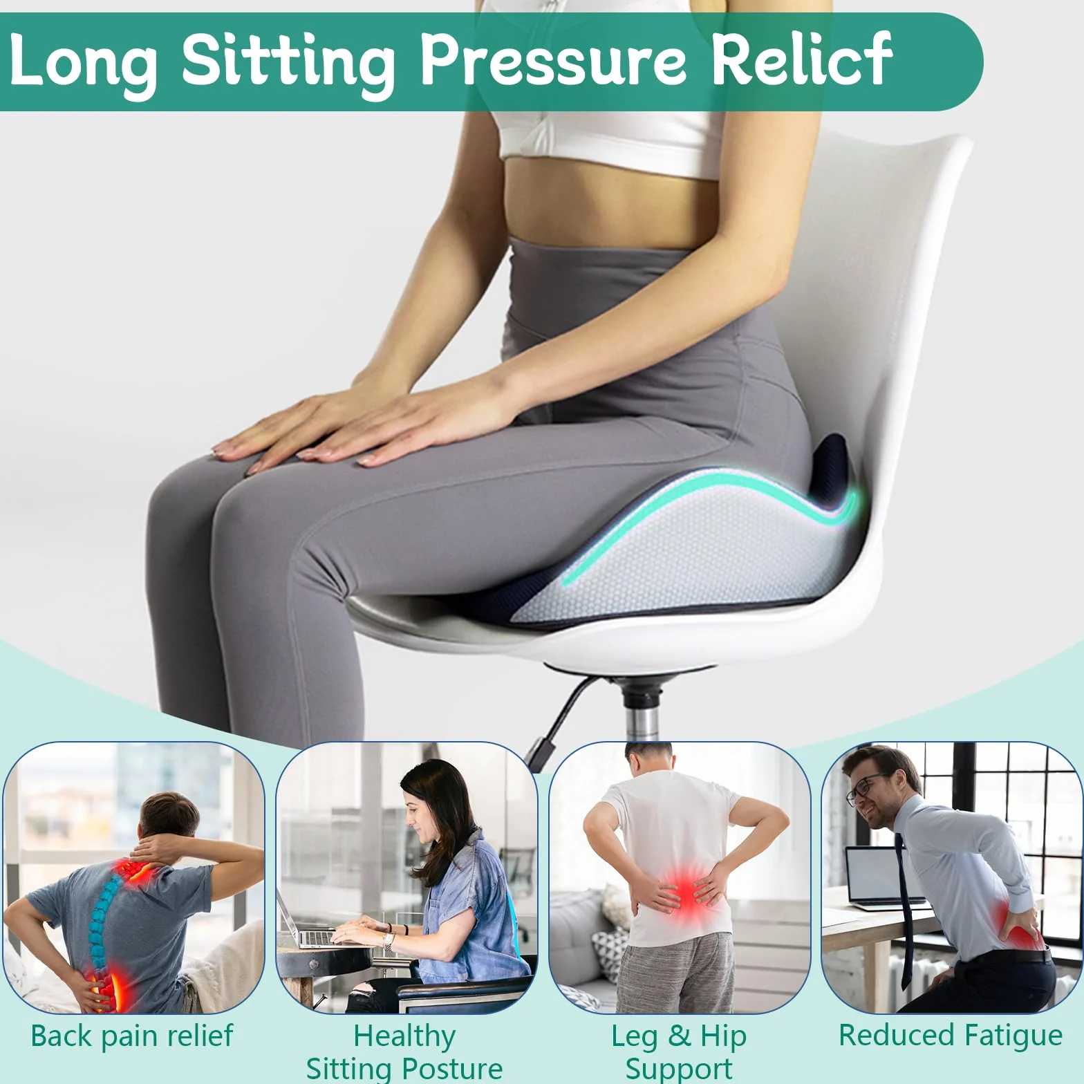 Ergonomiczna Poduszka Biurowa Memory Foam Coccyx, Regulowana Szerokość Siedziska, Czarna