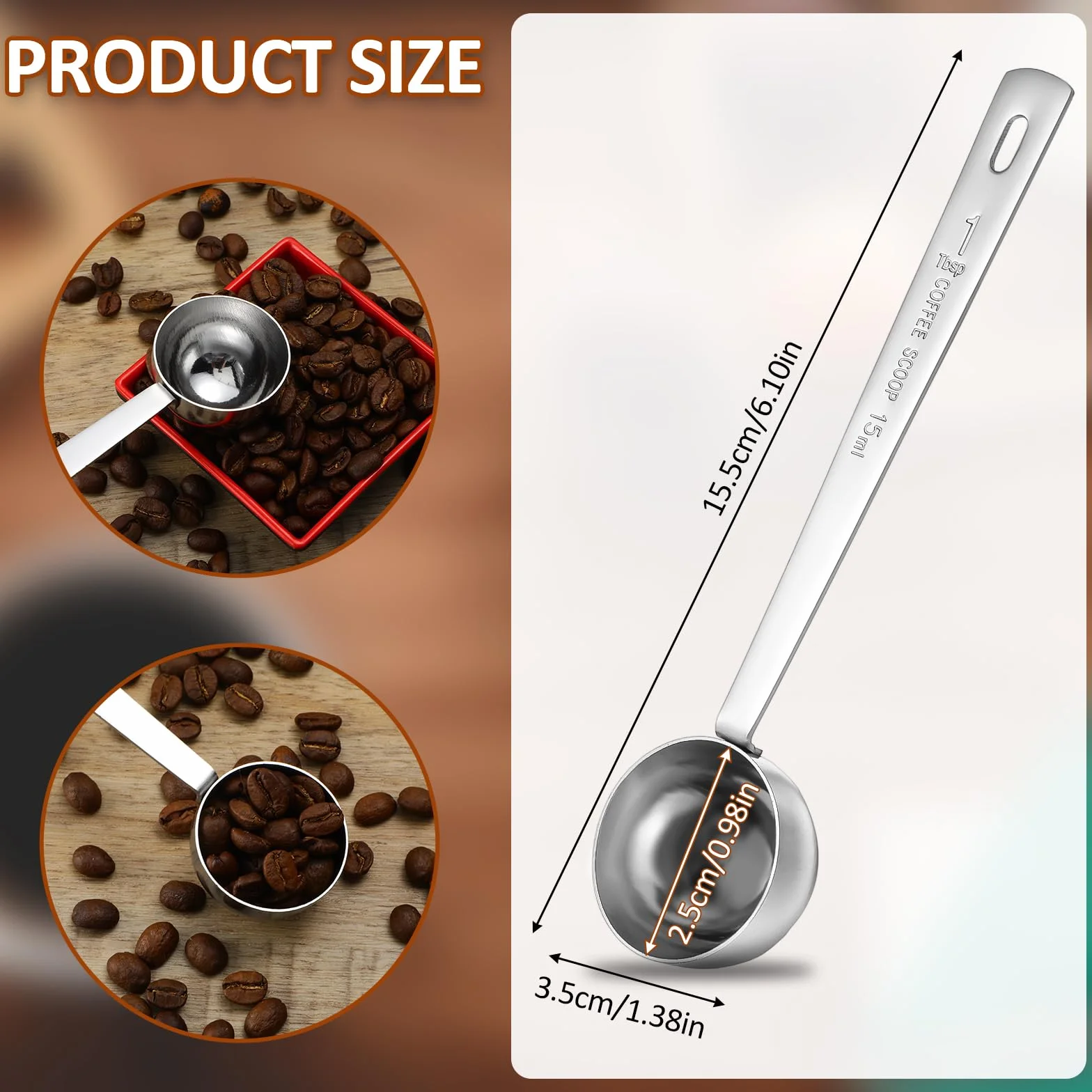 Tyqour 2 sztuki, 15 ml łyżki do kawy ze stali nierdzewnej, łyżki do kawy 15 ml, łyżeczka do kawy, porcja, łyżka do kawy z długim uchwytem, okrągła łyżka do kawy wielokrotnego użytku do cukru, herbaty