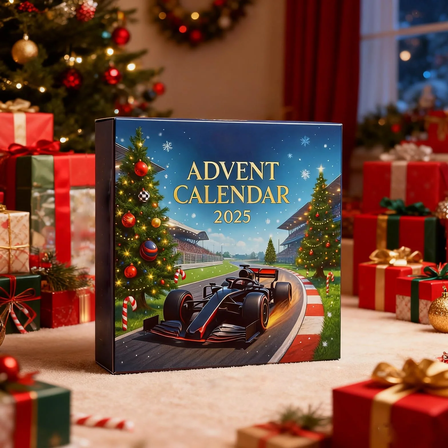 Racing 2025 Christmas Advent Calendar, 24-Day Countdown, 2D Racing Team Ornament, Holiday Surprise for Boys and Girls