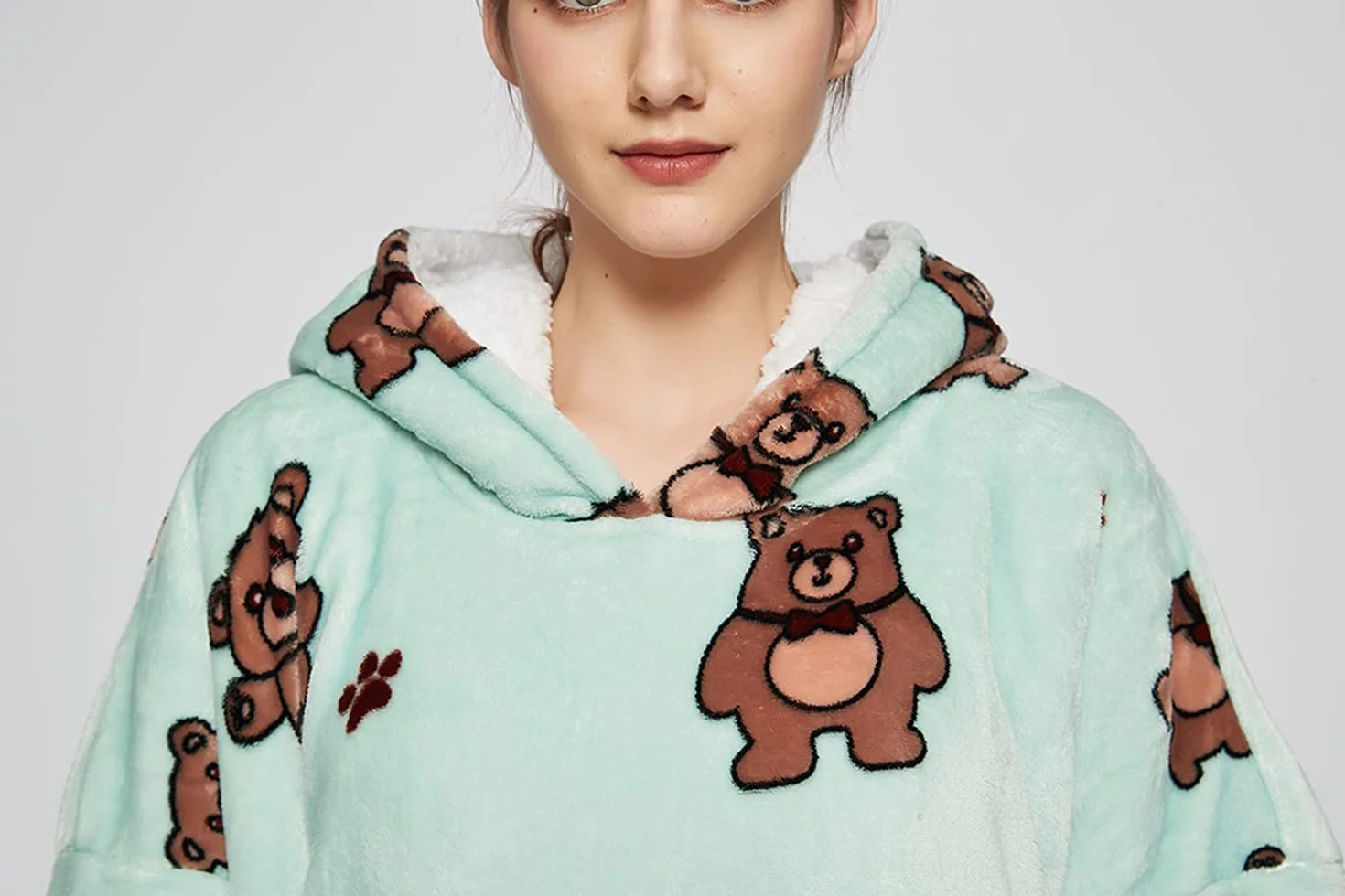 Sacebeleu Koc z kapturem, pluszowy koc Sherpa z rękawami, oversize, sweter z kieszenią typu kangur, flanelowy koc polarowy, rozmiar uniwersalny dla kobiet, mężczyzn