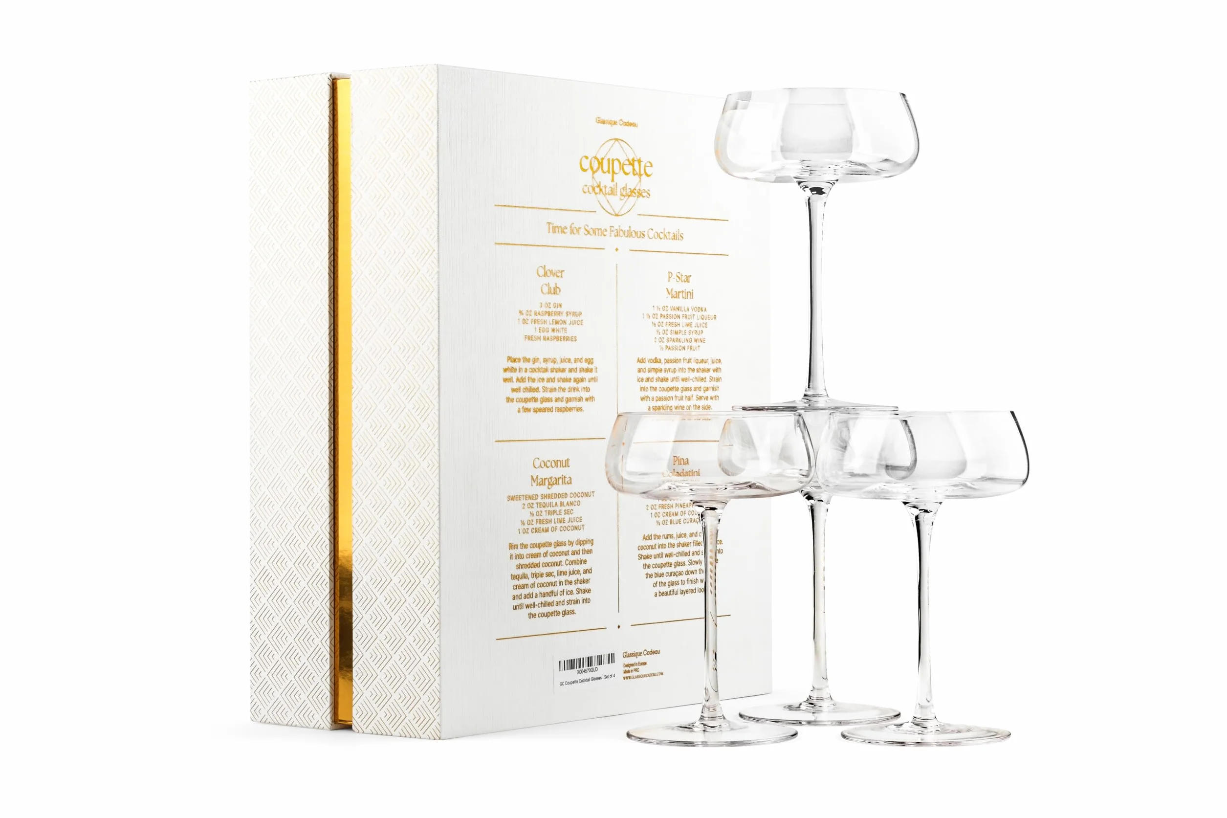 Coupette Kieliszki do koktajli Martini i miseczki do szampana | zestaw 4 szt. | eleganckie kryształowe szklanki koktajlowe 260 ml Coupe z długą nóżką do szampana, espresso Martini, Daiquiri