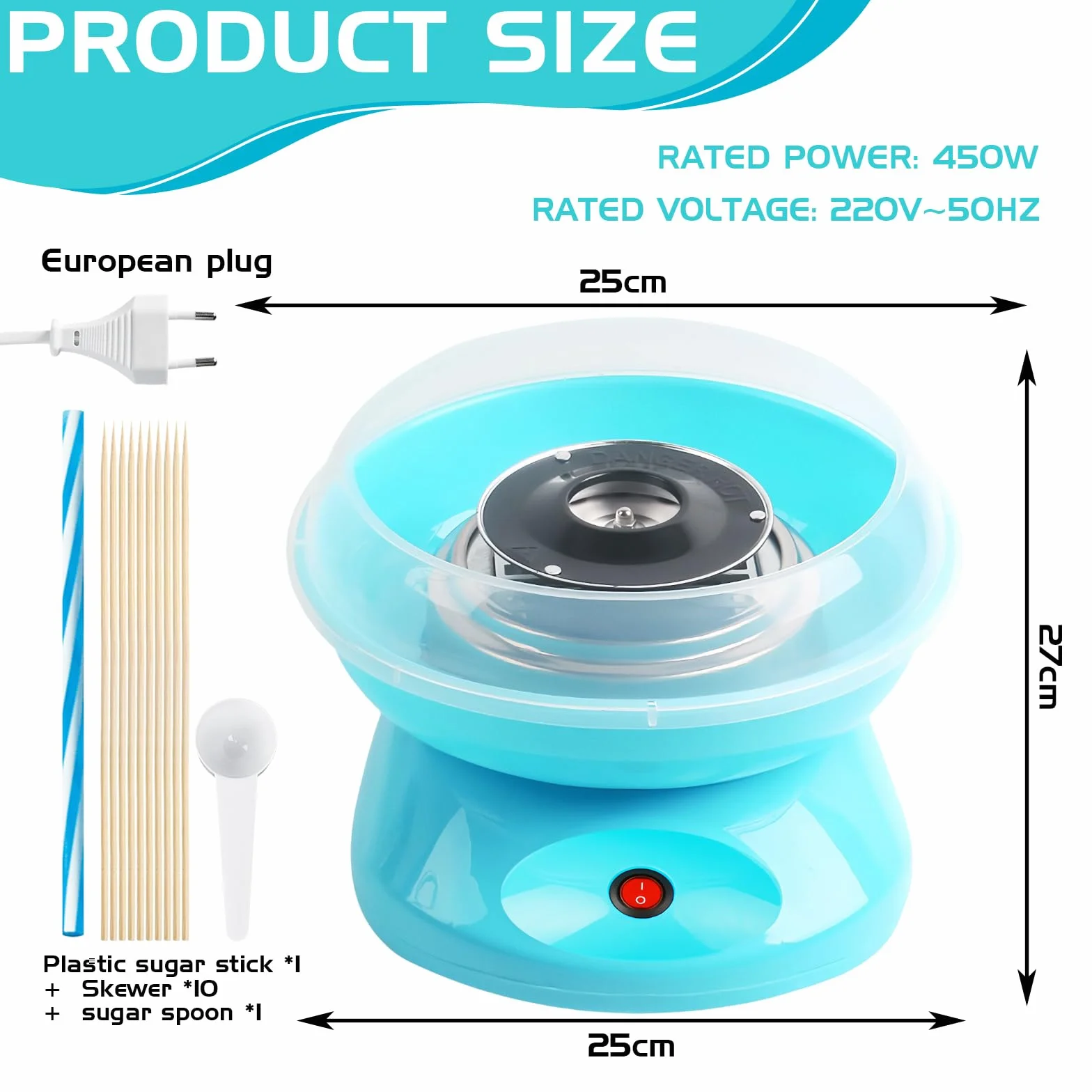 Retro Cotton Candy Machine 450 W, Maszyna do waty cukrowej do domu