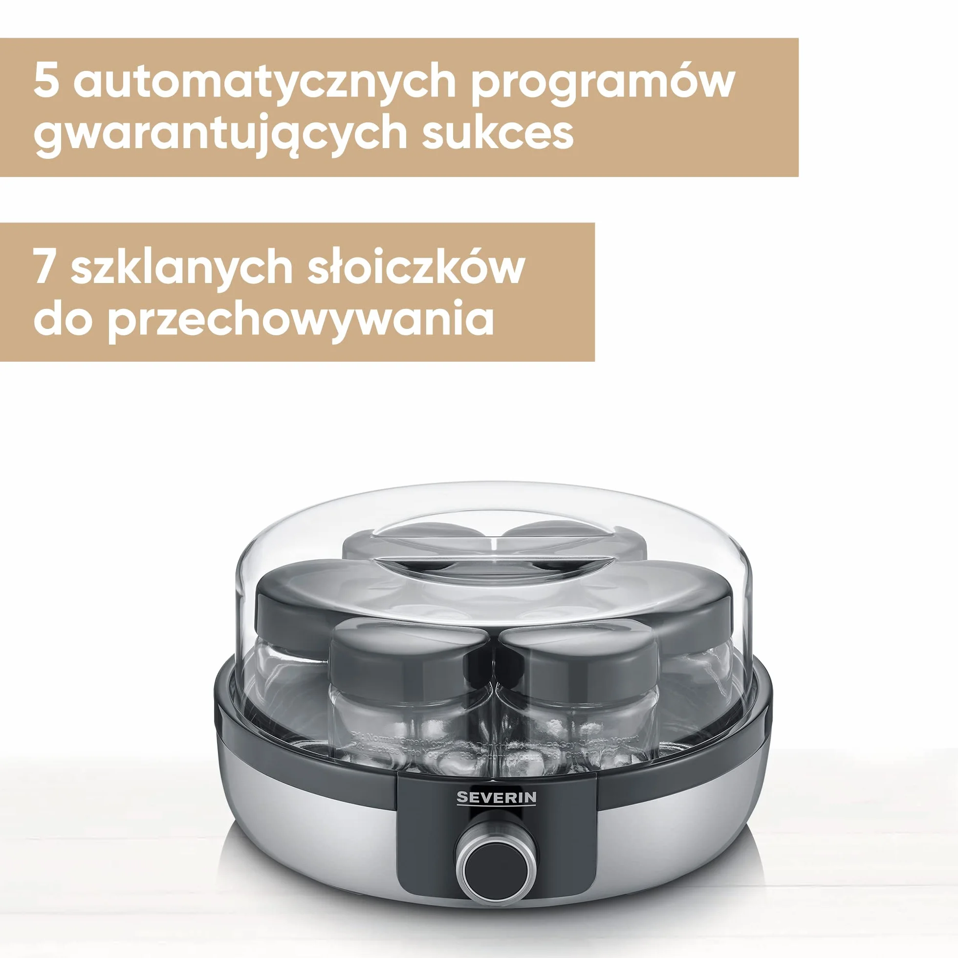 SEVERIN cyfrowa maszyna do robienia jogurtów, jogurtownica z 7 szklanymi słoiczkami z pokrywką, maszyna do jogurtu z 5 programami i regulacją temperatury, wolna od BPA, JG 3521