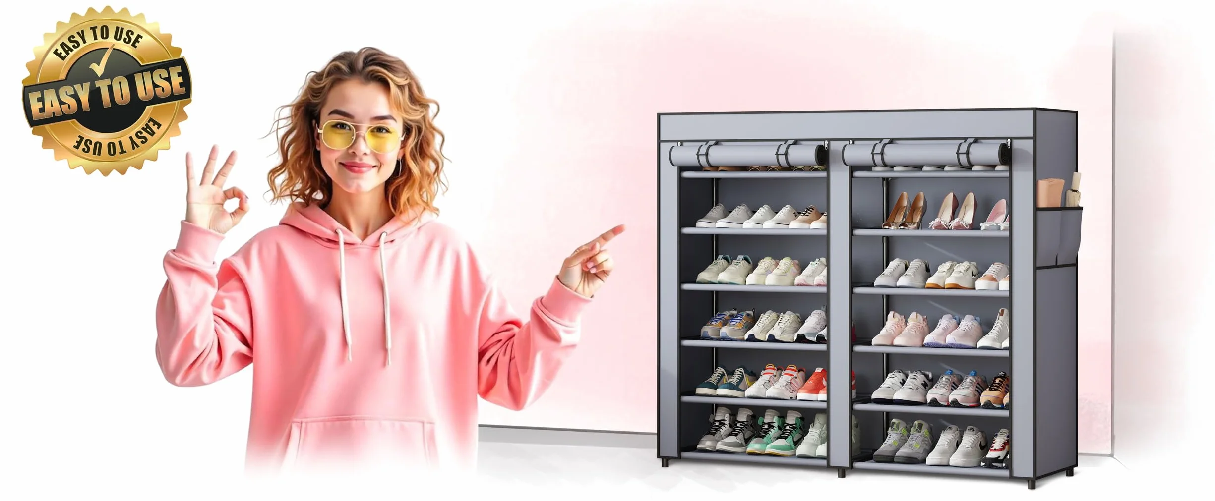 Szafa na Buty Tekstylna Składana Szafa Materiałowa 12 Półek Stalowy Stelaż 120 x 30 x 110 cm Grafitowa