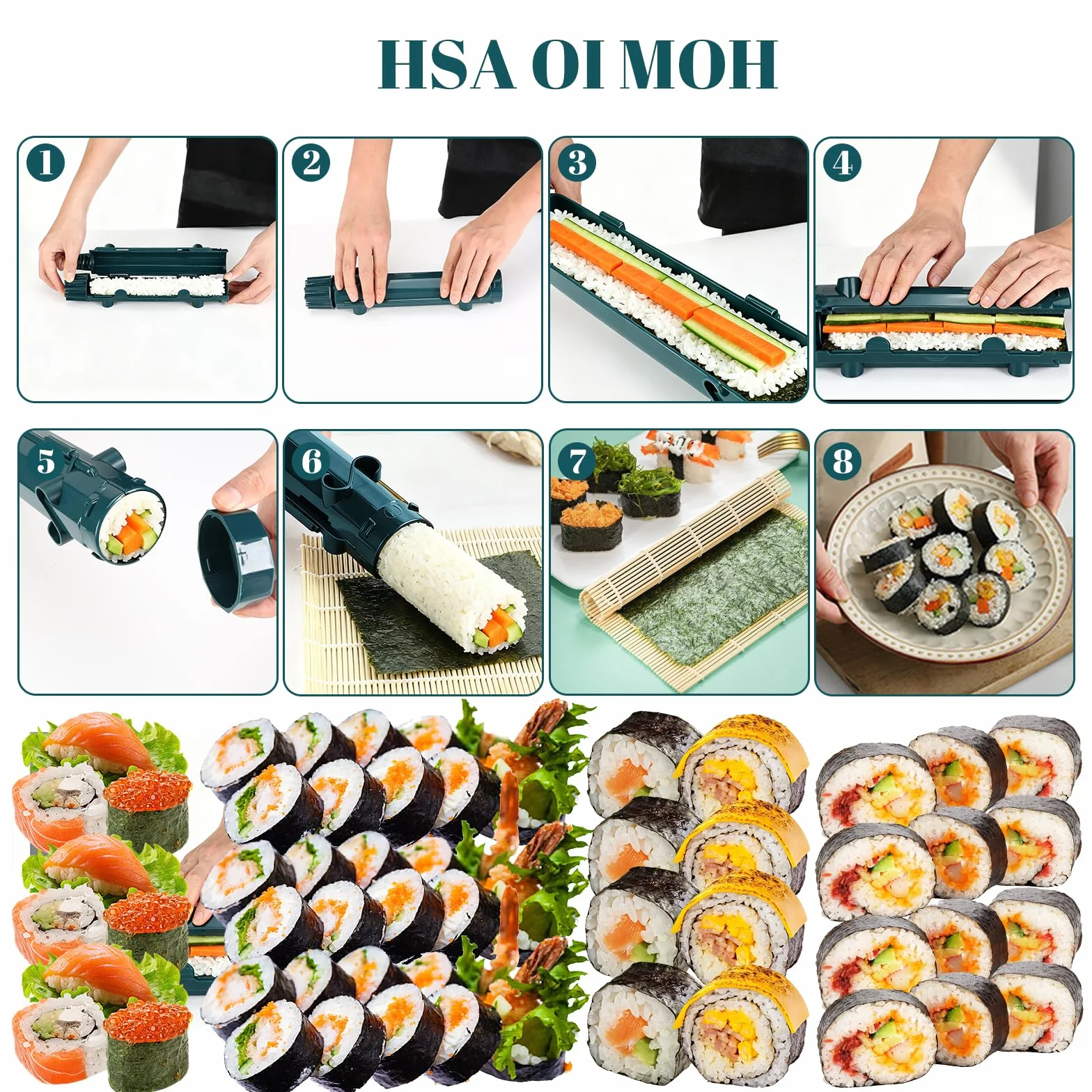4-częściowy zestaw foremek do sushi, forma do kulek ryżowych, wielofunkcyjna maszyna do sushi, nadaje się do samodzielnego wykonania bazooka, zestaw dla początkujących