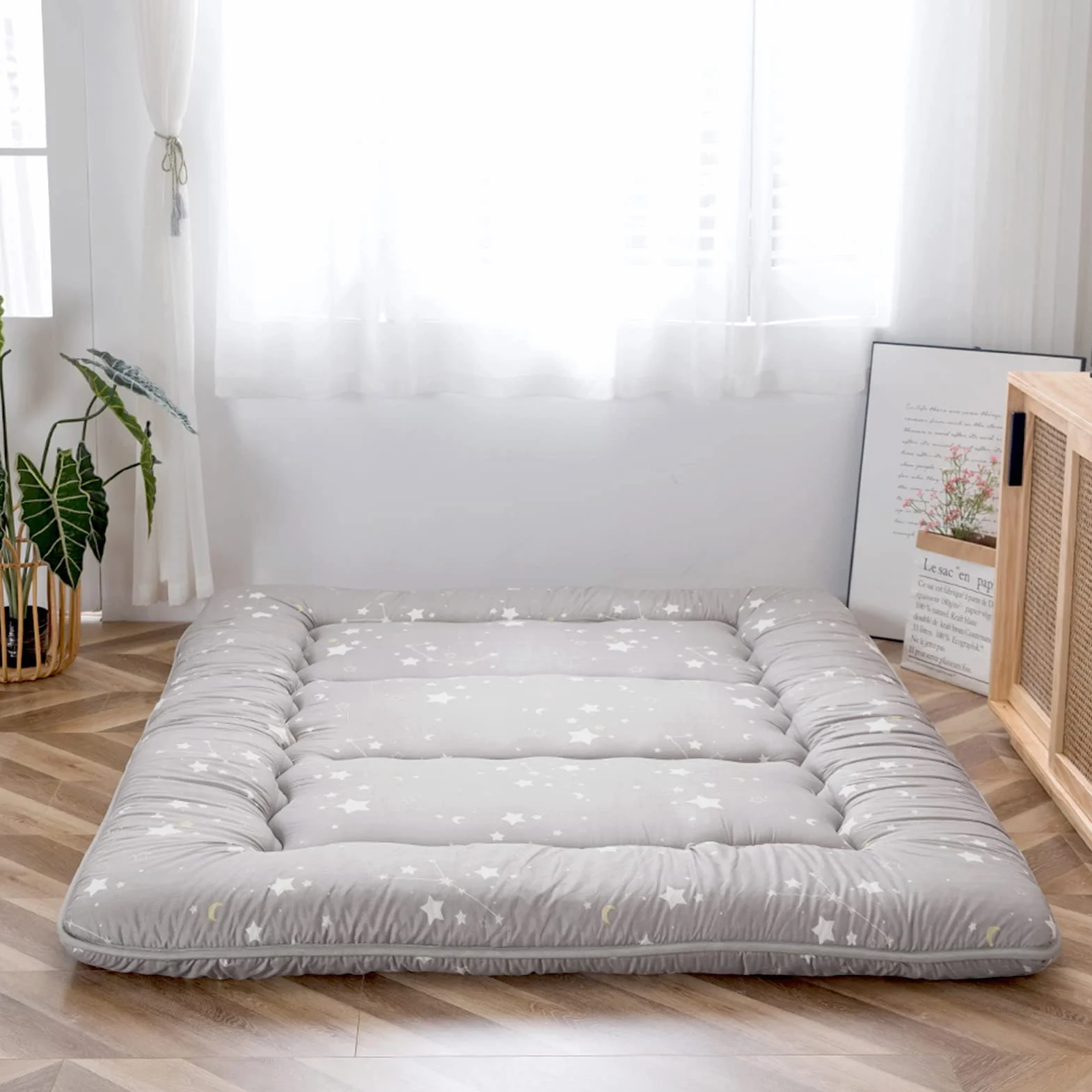 MAXYOYO Japoński materac podłogowy, pogrubiony, mata tatami, podkładka do spania, składany, zwijany, do akademika, leżak, poduszka, łóżko, rozmiar podwójny, konstelacja