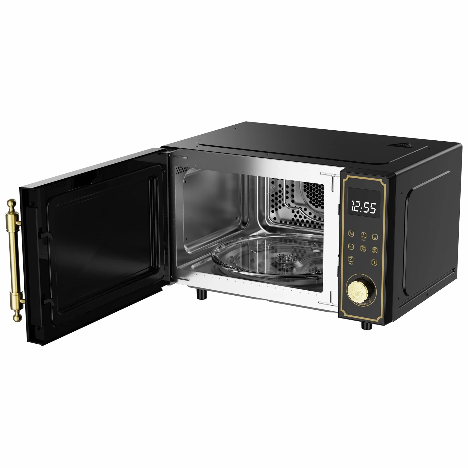 Kaiser Empire M 2530 Em Retro kuchenka mikrofalowa w kolorze czarnym | 25 l | grill 1200 W | gorące powietrze 2200 W | obsługa FullTouch z pokrętłem obrotowym | szklany front | uchwyt drzwi z