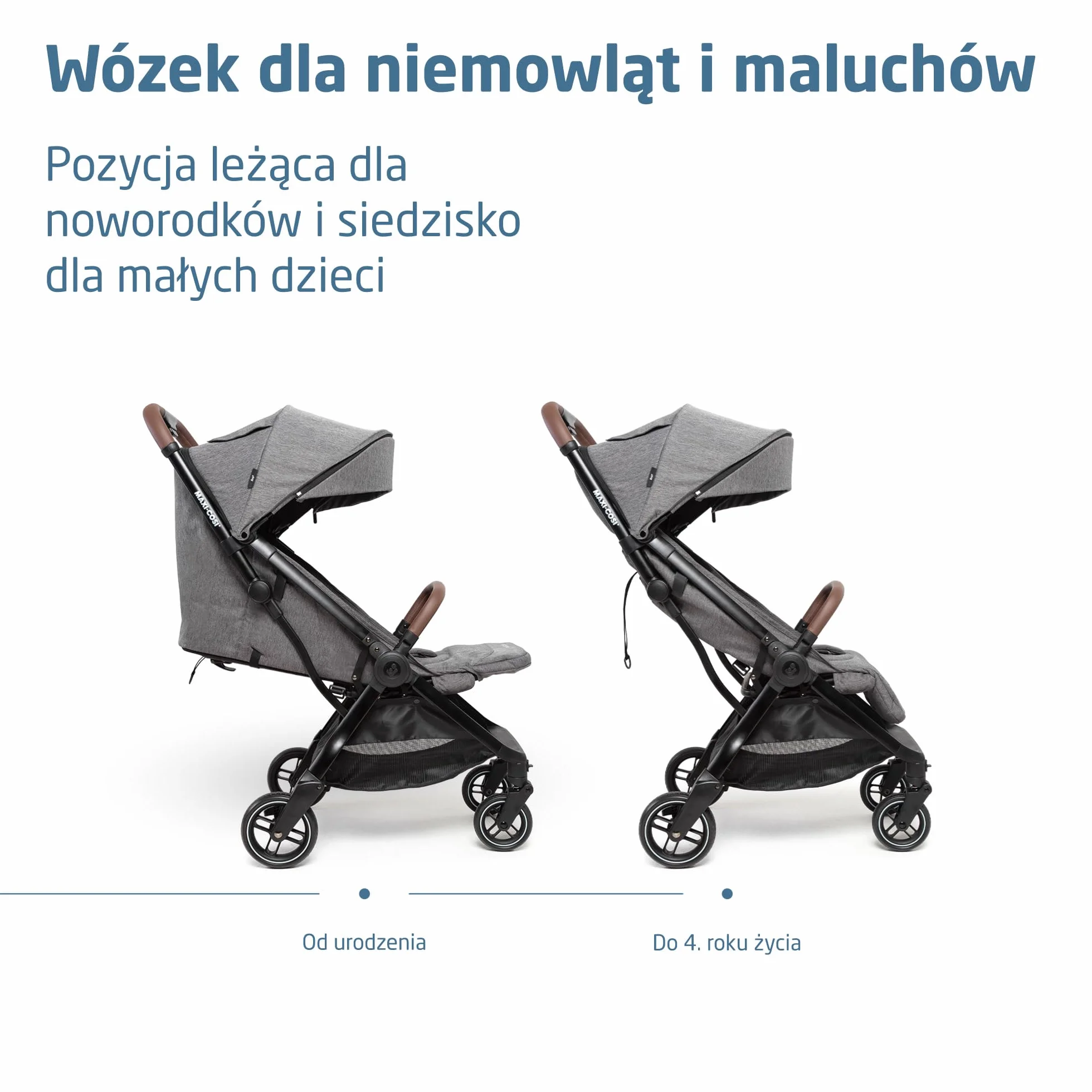 Maxi-Cosi Eva3 Wózek, 0-4 Lat, 0-22 Kg, Lekki i Kompaktowy Wózek dla Niemowląt, Rozkładanie do Pozycji Leżącej, 3 Ustawienia Odchylenia, Automatyczne Rozkładanie, Pasek, Select Grey