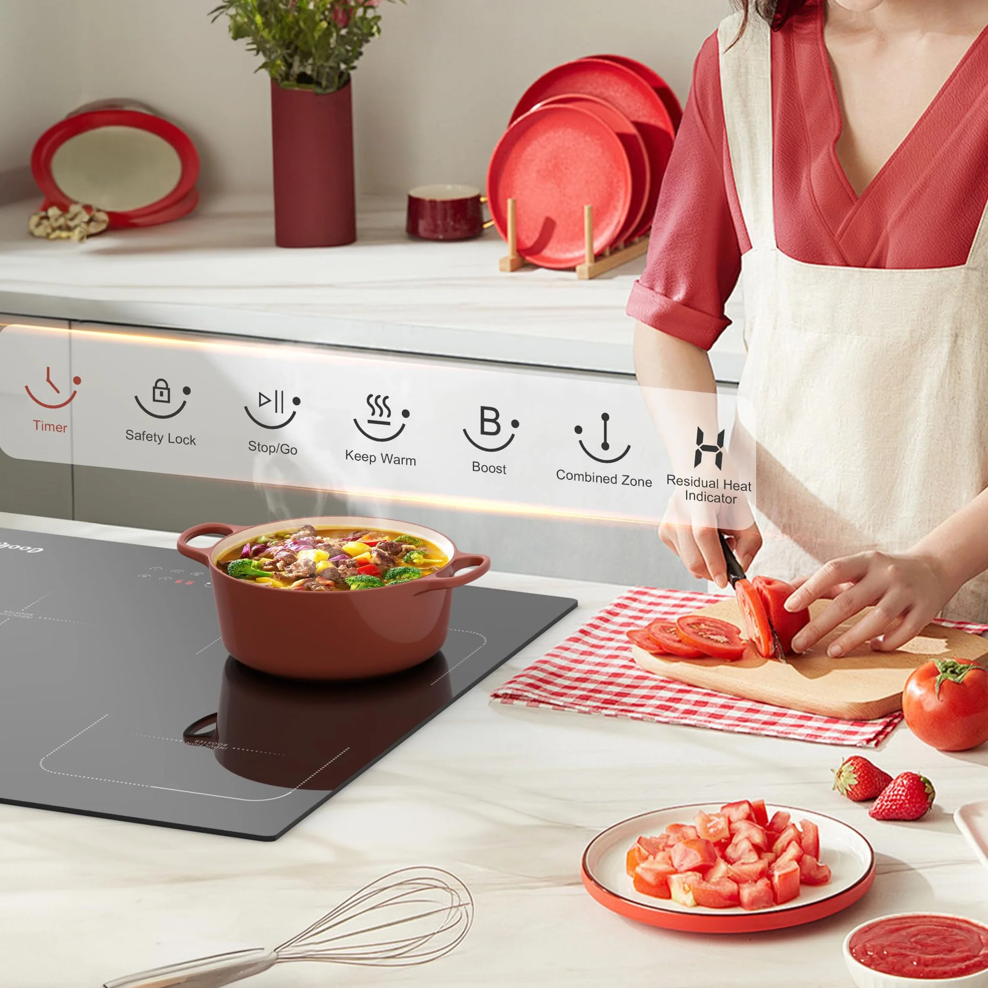 Płyta indukcyjna z wtyczką, Cooksir Płyta Indukcyjna 4 płyty, Wbudowana 60CM, Elastyczna Połączona Strefa, Płyta Kuchenna Autonomiczna, 3500Wat, 220V, 50Hz, wtyczka 16A