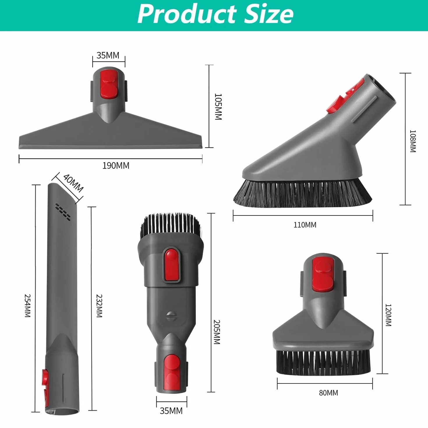 5-częściowy zestaw akcesoriów do odkurzacza Dyson, do Dyson V7, V8, V10, V11 i V15, części zamienne do odkurzacza Dyson, 3 głowice szczotki i 2 dysze do odkurzacza