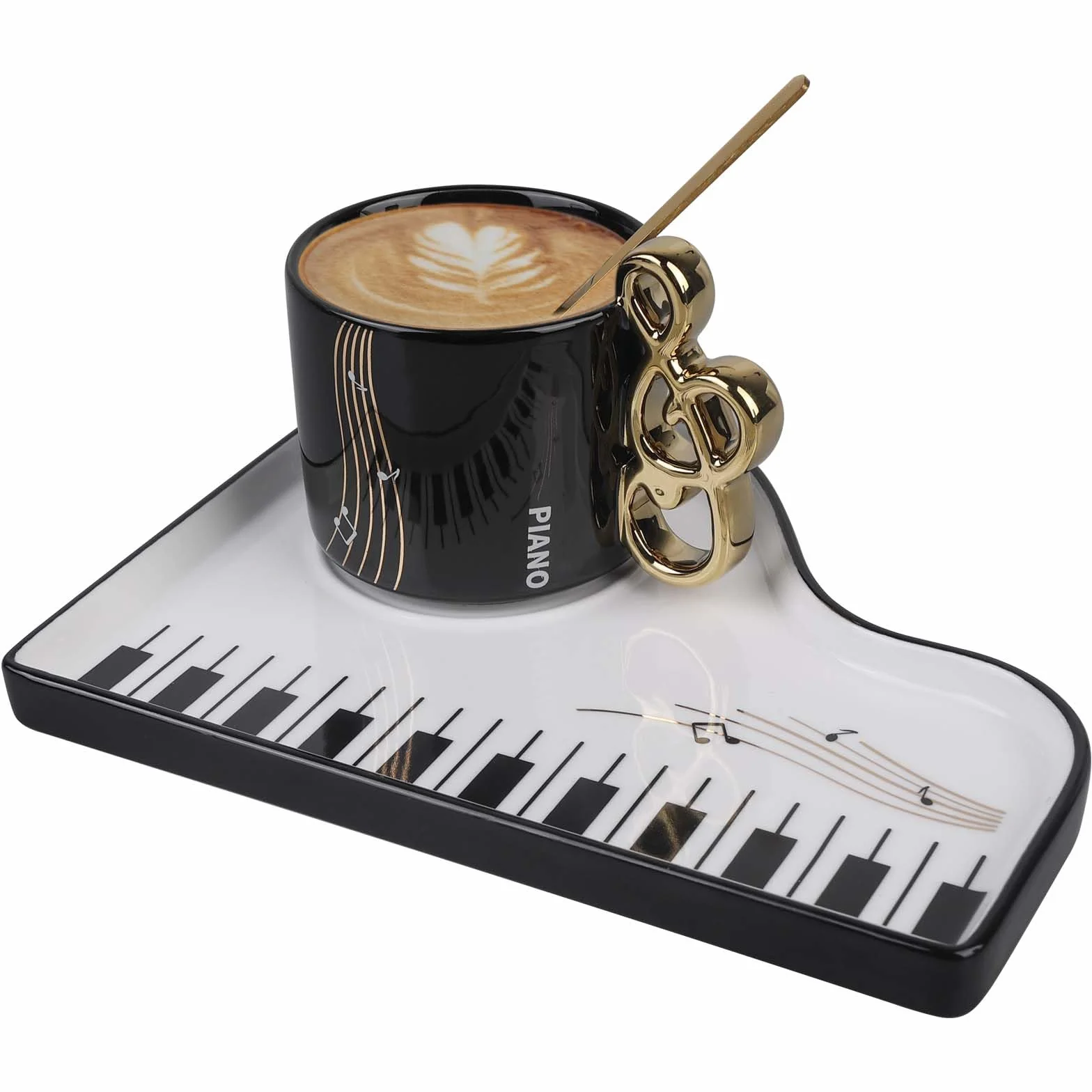 Filiżanka do kawy na fortepianie, 200 ml, ceramiczne kubki do kawy, filiżanki, spodki, zestaw filiżanek do cappuccino ze spodkami i łyżeczką, porcelanowy kubek muzyczny, filiżanka do espresso dla
