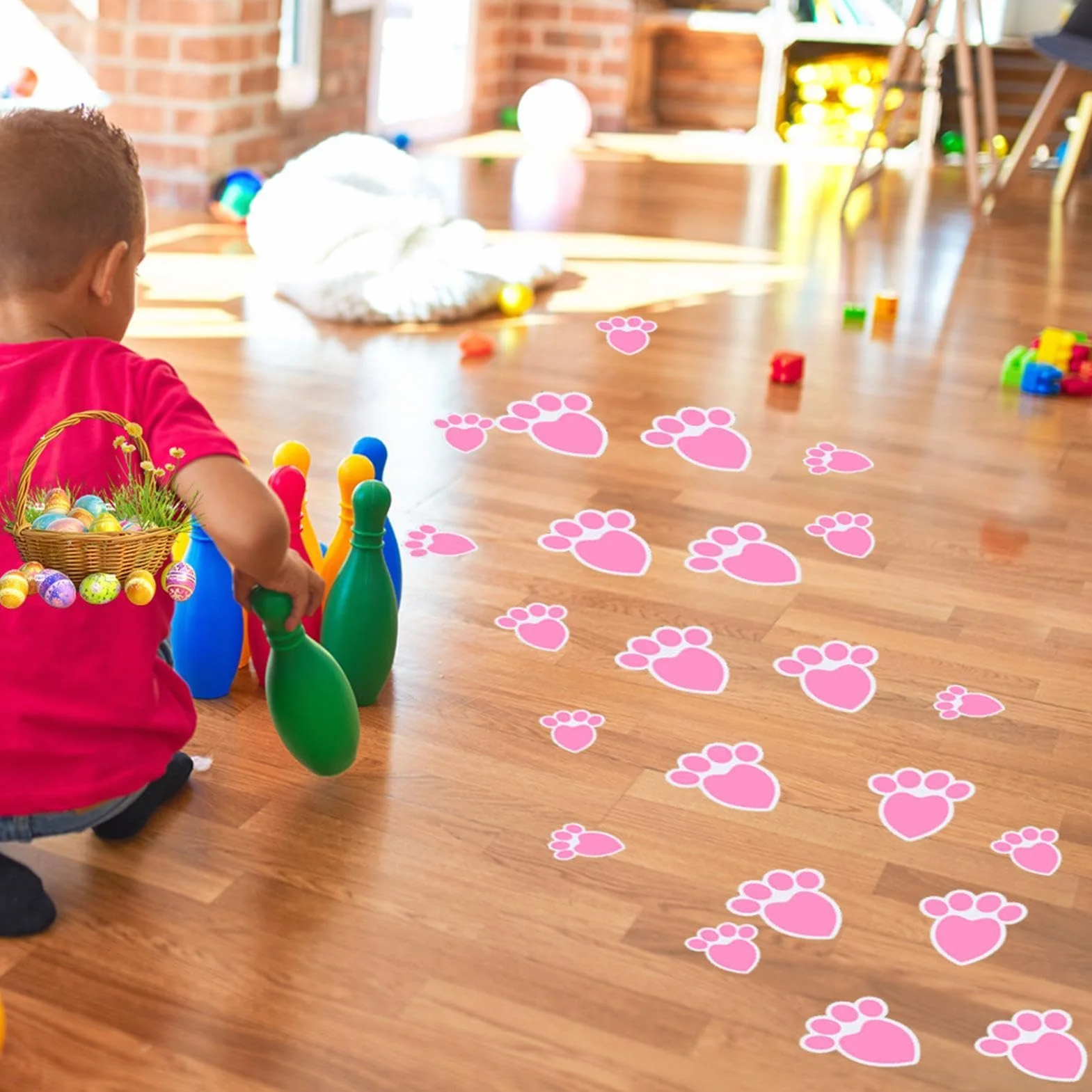 Easter Bunny Footprint Decals, Rabbit Paw Print Stickers, naklejki ?cienne z PCW, naklejki ?cienne wielkanocne, naklejki dekoracyjne pi?trze, samoprzylepne, wodoodporne naklejki stopy królika