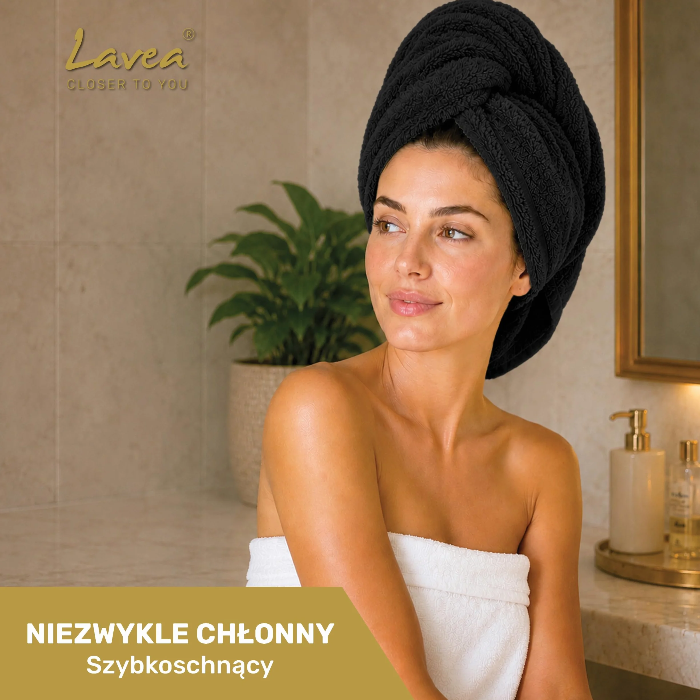 Lavea® Zestaw 4 ręczników kąpielowych 50x100 cm 100% bawełna – Miękkie i chłonne – Idealne jako ręcznik do rąk, ręcznik kuchenny lub do twarzy do domu, hotelu i spa – Czarny