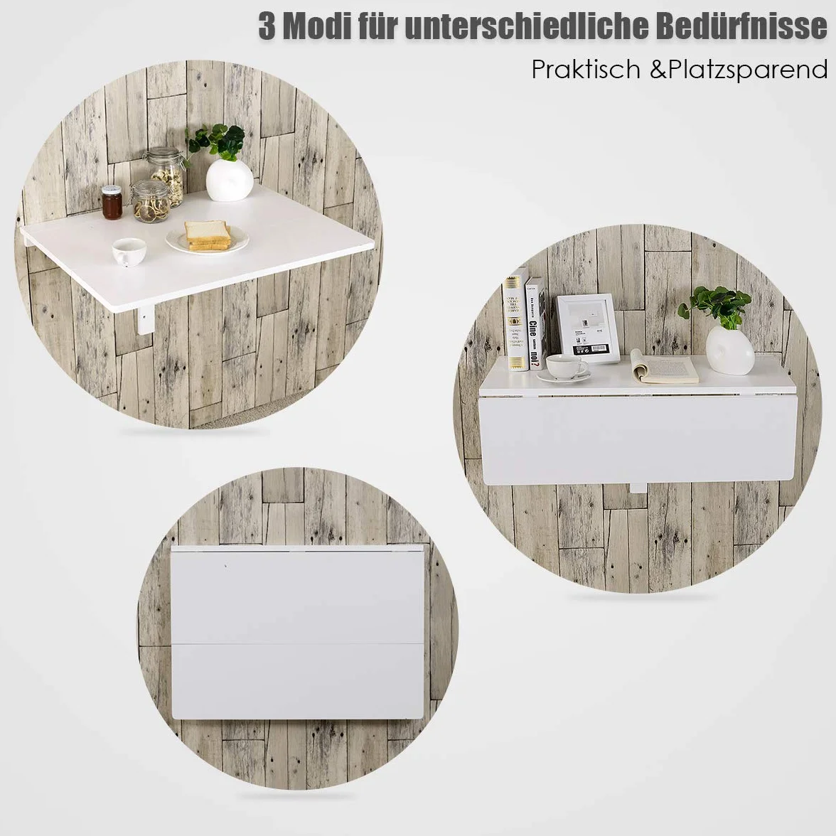 GOPLUS Stół ścienny składany regulowany 80x60x45 cm MDF sosna biały