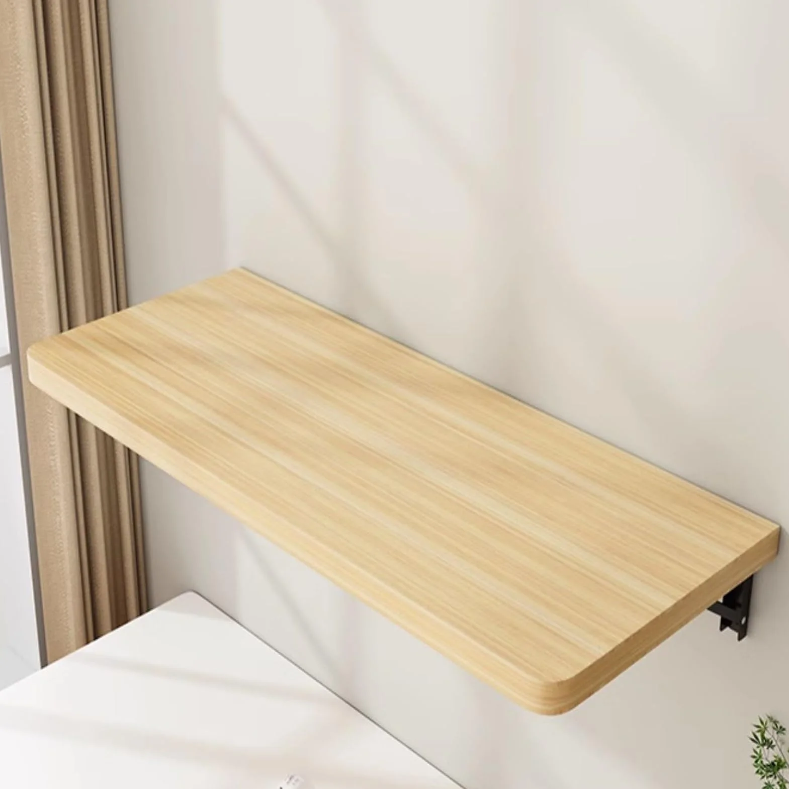 Składany stół warsztatowy montowany na ścianie, przenośny, składany, do gabinetu, jadalni, na balkon, do sypialni, łazienki, kuchni, surowe drewno, 100 x 30 cm