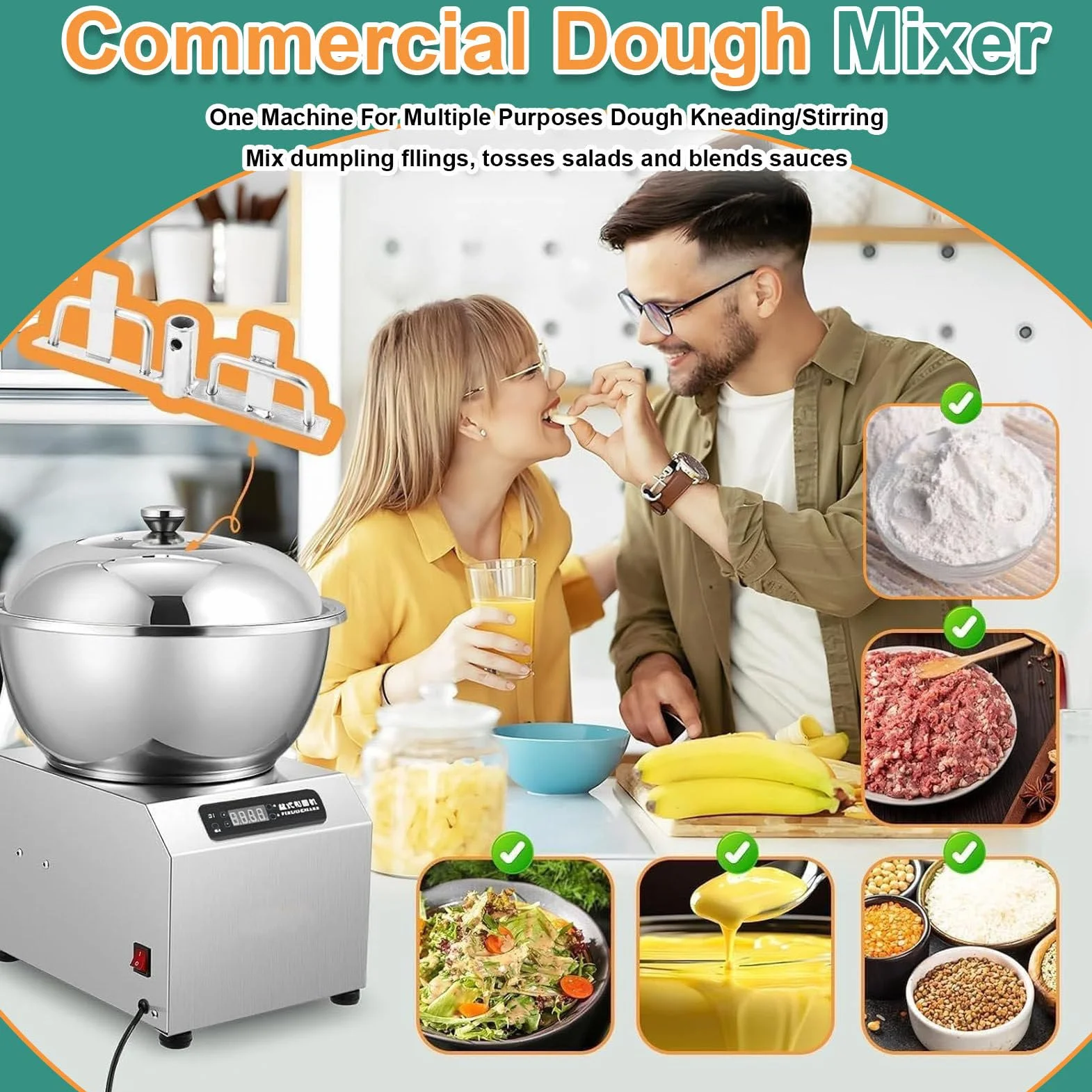 Mieszarka do ciasta ze stali nierdzewnej i sterowaniem czasowym 8kg/18lbs | Profesjonalna spiralna mieszarka do ciasta 2200W z podwójnym ruchem obrotowym–wytrzymałe urządzenie do wyrabiania ciasta