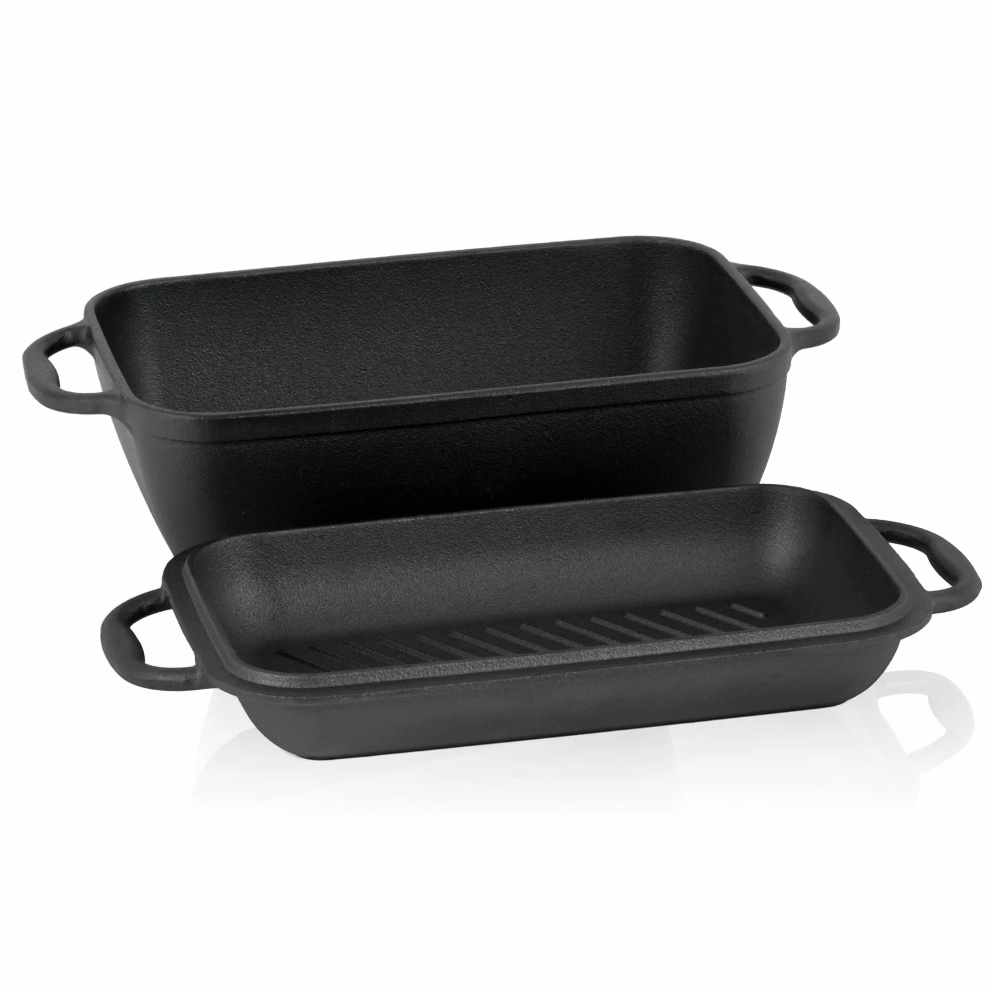 BBQ-Toro Żeliwna brytfanna z pokrywką 4,5 l | 2 w 1 – patelnia żeliwna + garnek do duszenia | forma do pieczenia chleba z pokrywką | żeliwna forma do pieczenia, duża, prostokątna, patelnia do grilla,