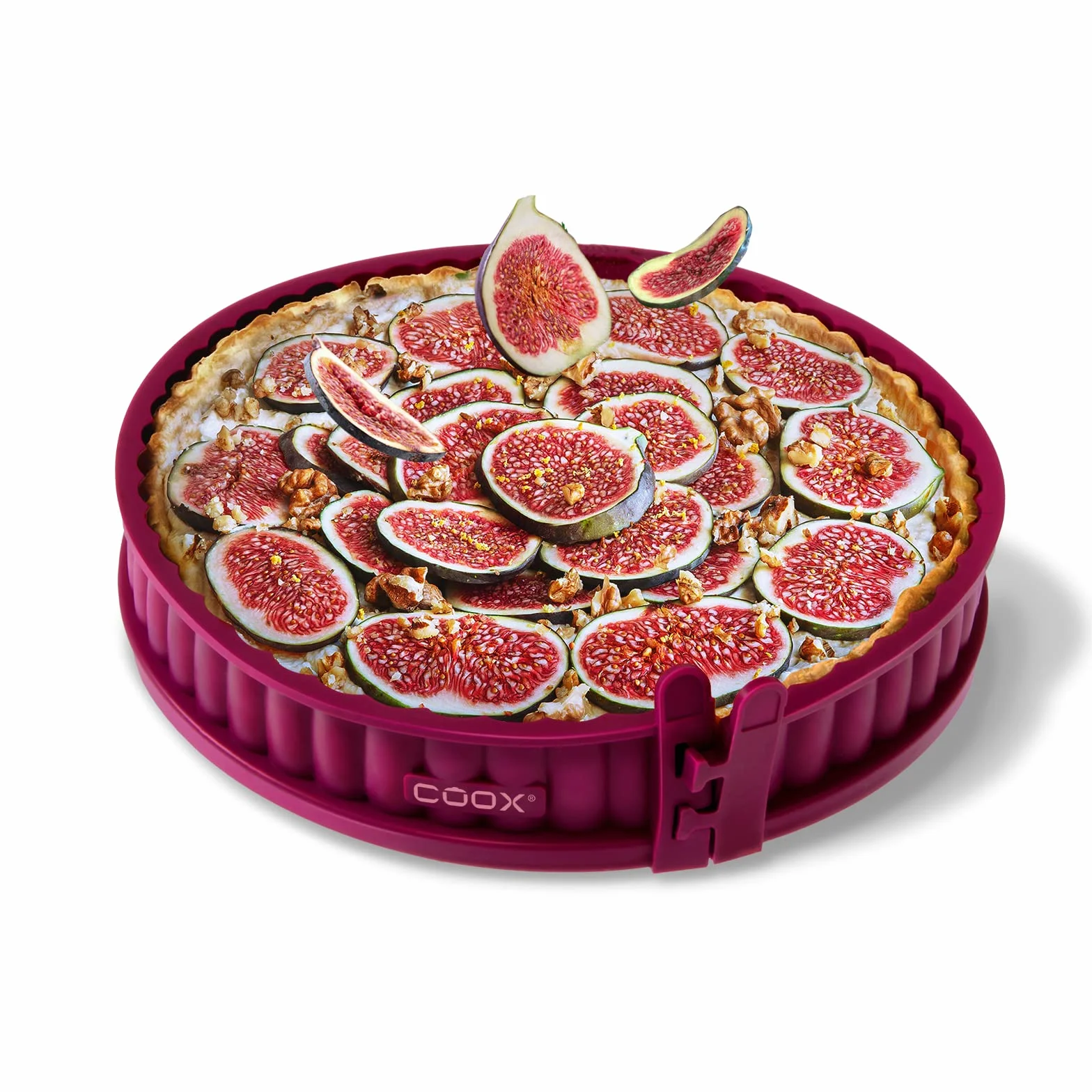 coox Forma do quiche ze szklanym dnem ⌀ 26 cm w kolorze ciemnoczerwonym, pieczenie i podawanie bezpośrednio na szklanej płycie i krojenie, bez konieczności przestawiania, ciemnoczerwona, CXQFGDR