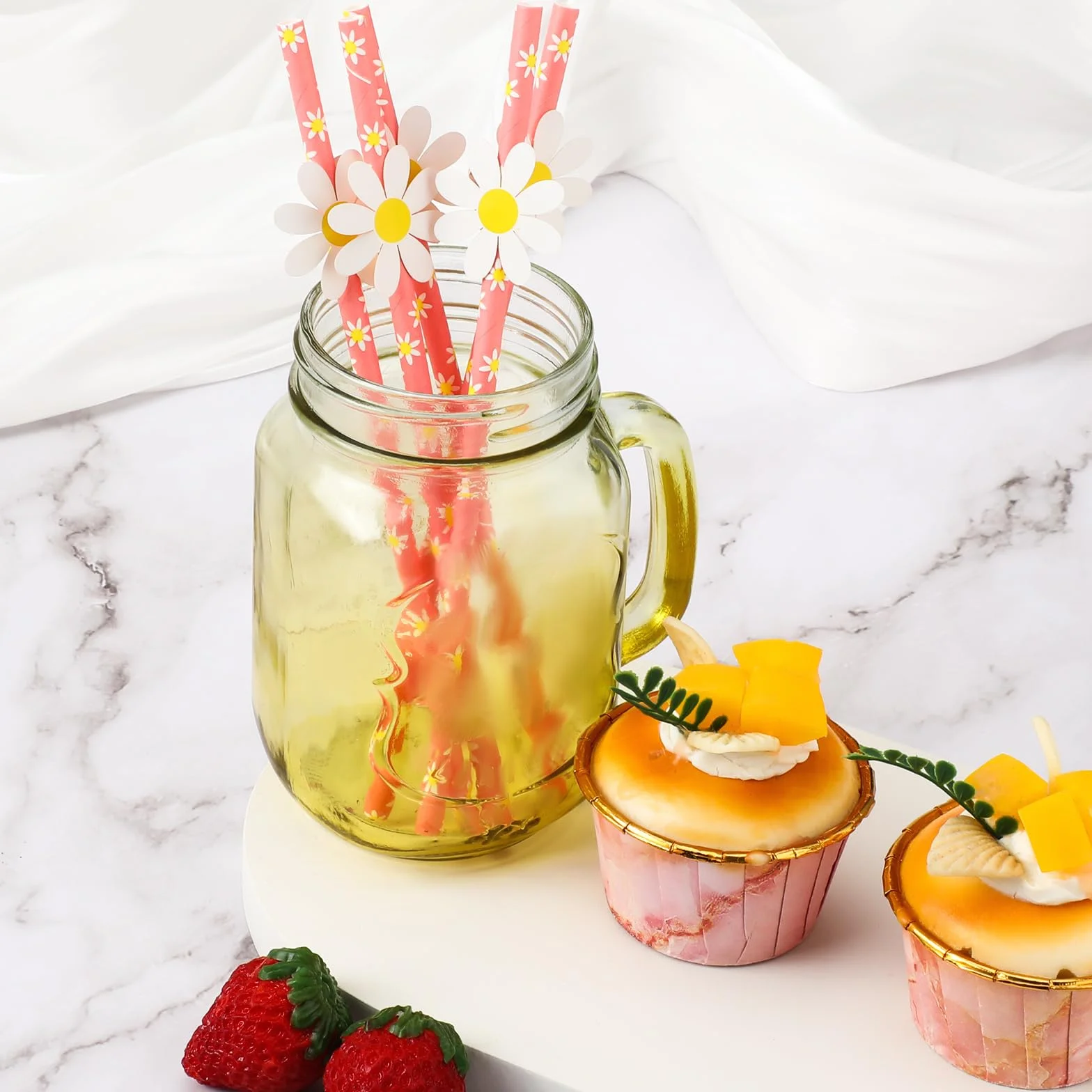 Molain 30 sztuk papierowych słomek w kształcie stokrotki, jednorazowe dekoracje imprezowe, urocze słomki papierowe stokrotki, na baby shower, projekty DIY, urodziny, wesele,