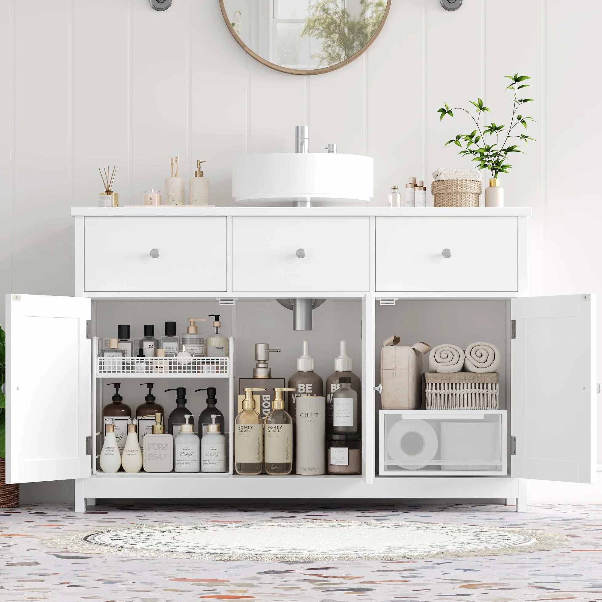 FOREHILL Szafka pod umywalkę 100 cm 3 drzwi 2 szuflady biała 100x30x61 cm