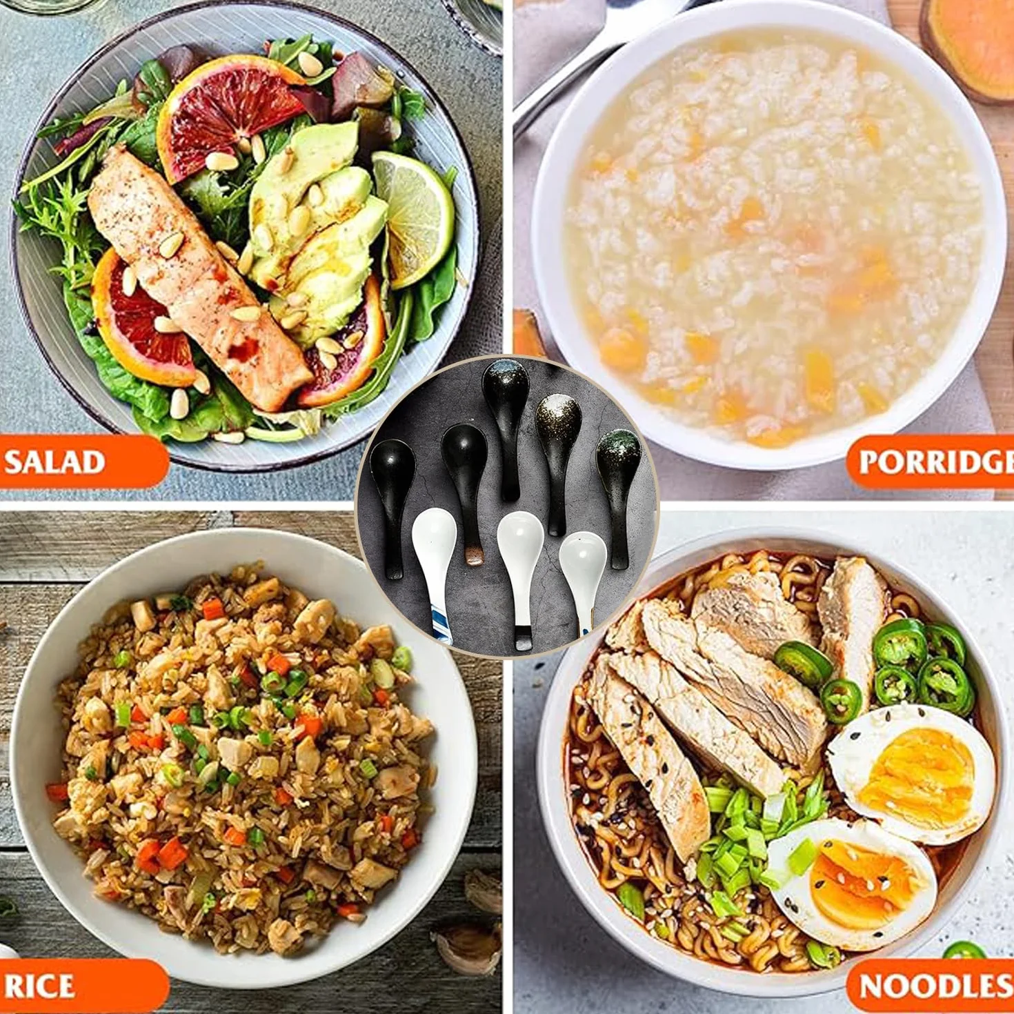5 sztuk ceramicznych łyżek, retro chińskie łyżki do zupy ramen japońskie łyżki do zupy, azjatycki ramen makaron sztućce, sztućce do gospodarstwa domowego, łyżka do zupy (czarne)