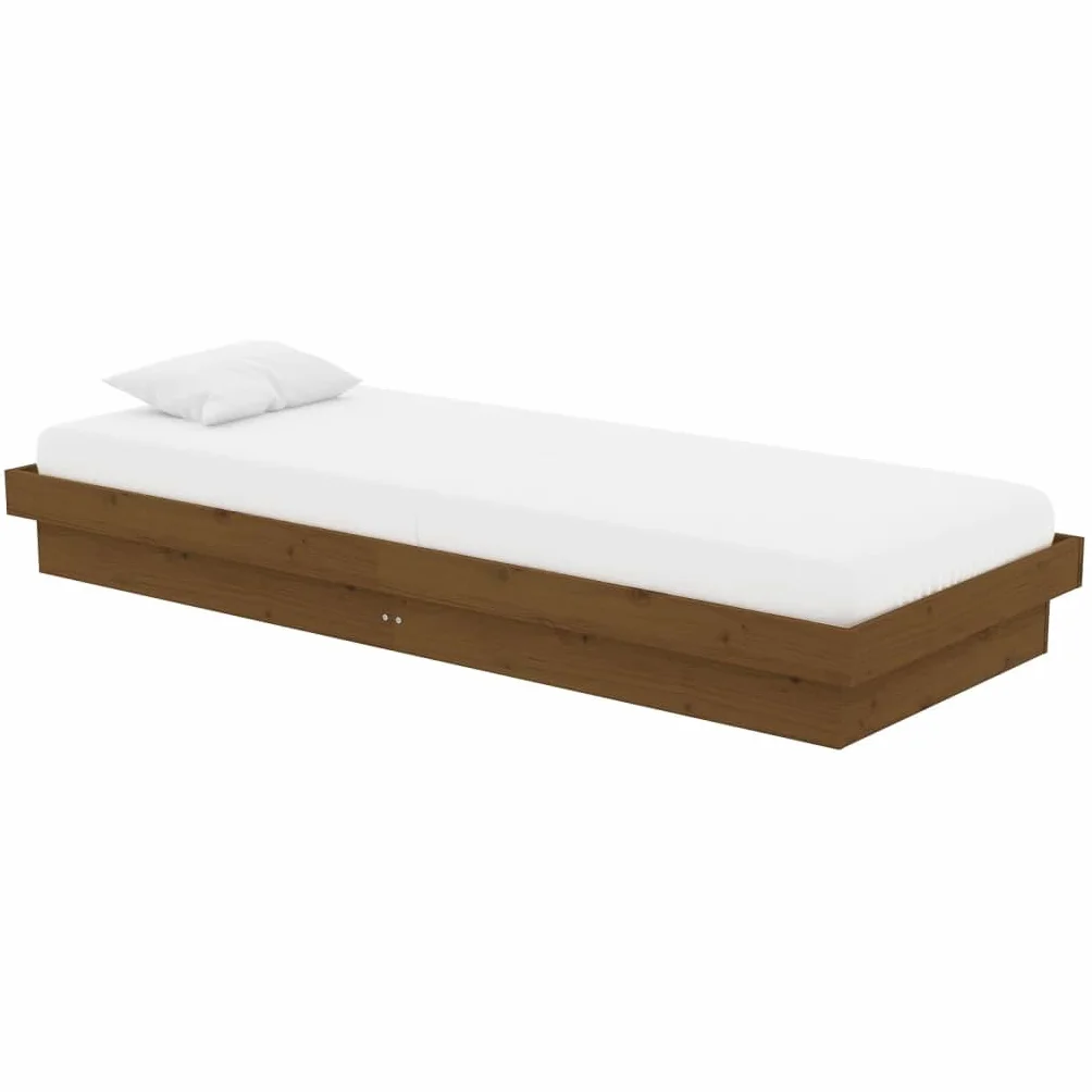 Lite sosnowe drewno Rustykalny urok Pościel Brąz 75x190 cm | Rama łóżka lite drewno sosnowe 75x190 cm miodowy brąz stelaż pojedynczy