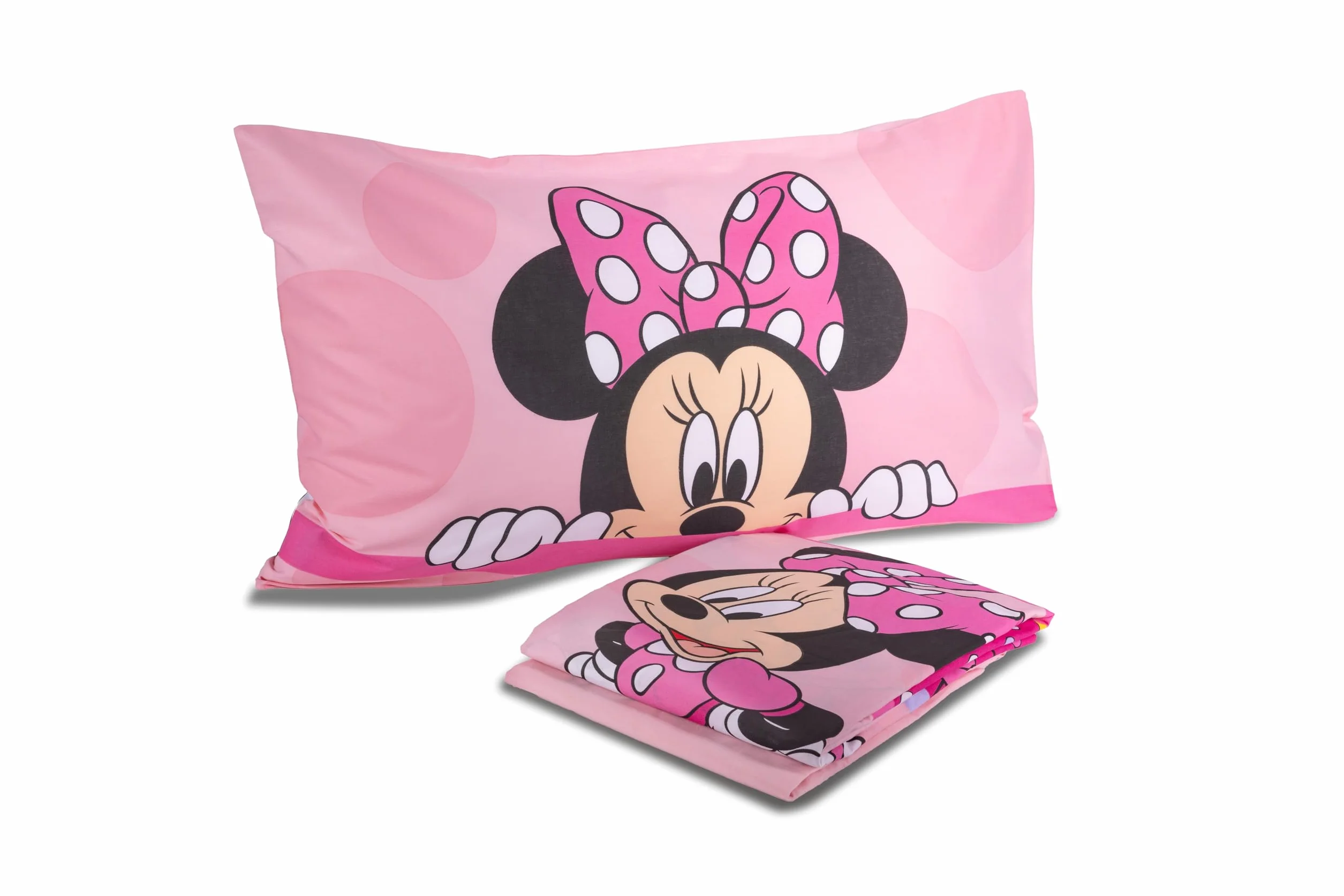Minnie Mouse Zestaw pościeli na pojedyncze łóżko, komplet pościeli Disneya, prześcieradło wierzchnie, prześcieradło wierzchnie, prześcieradło z gumką, poszewka na poduszkę, różowy, Disney, 100%
