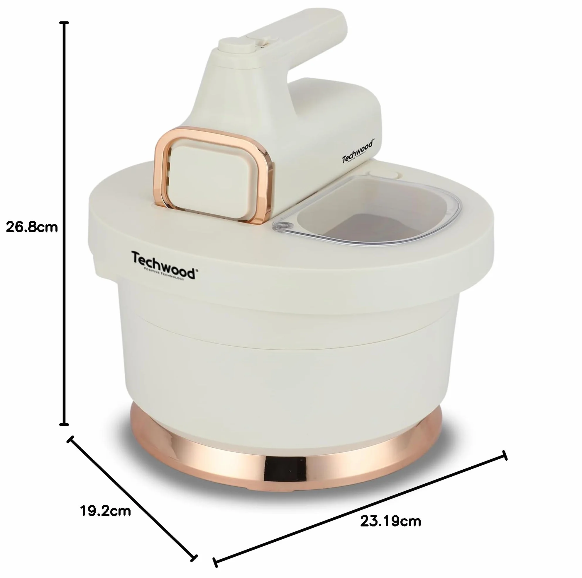 Techwood TMB-340 Mikser Kuchenny z 2 Misami 3,5L, 500W, Trzepaczka i Haki, Pokrywa z Okienkiem