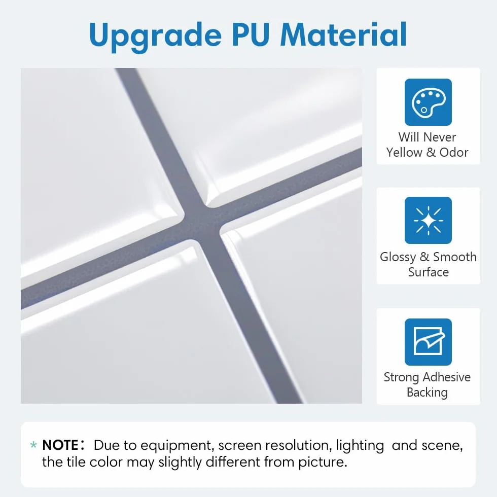 COMSTICKC Upgrade Gęstsze naklejki na płytki do kuchni biały, 10 sztuk, 3D naklejki na płytki samoprzylepne 3d panele ścienne płytki kuchenne samoprzylepne folia na ścianę kuchenną, 30,5x30,5 cm