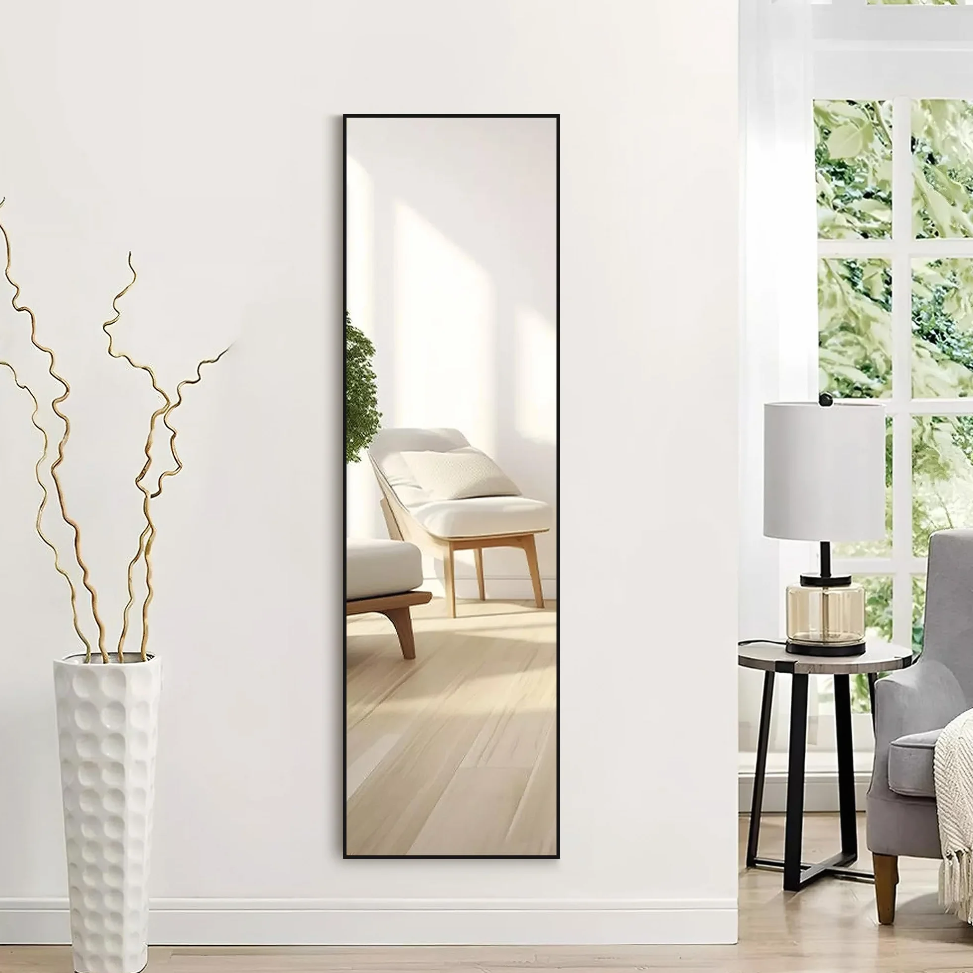 Lustro stojące z czarną ramą PCW i szkłem hartowanym, idealne do sypialni, salonu, przedpokoju lub łazienki, 150 x 41 cm