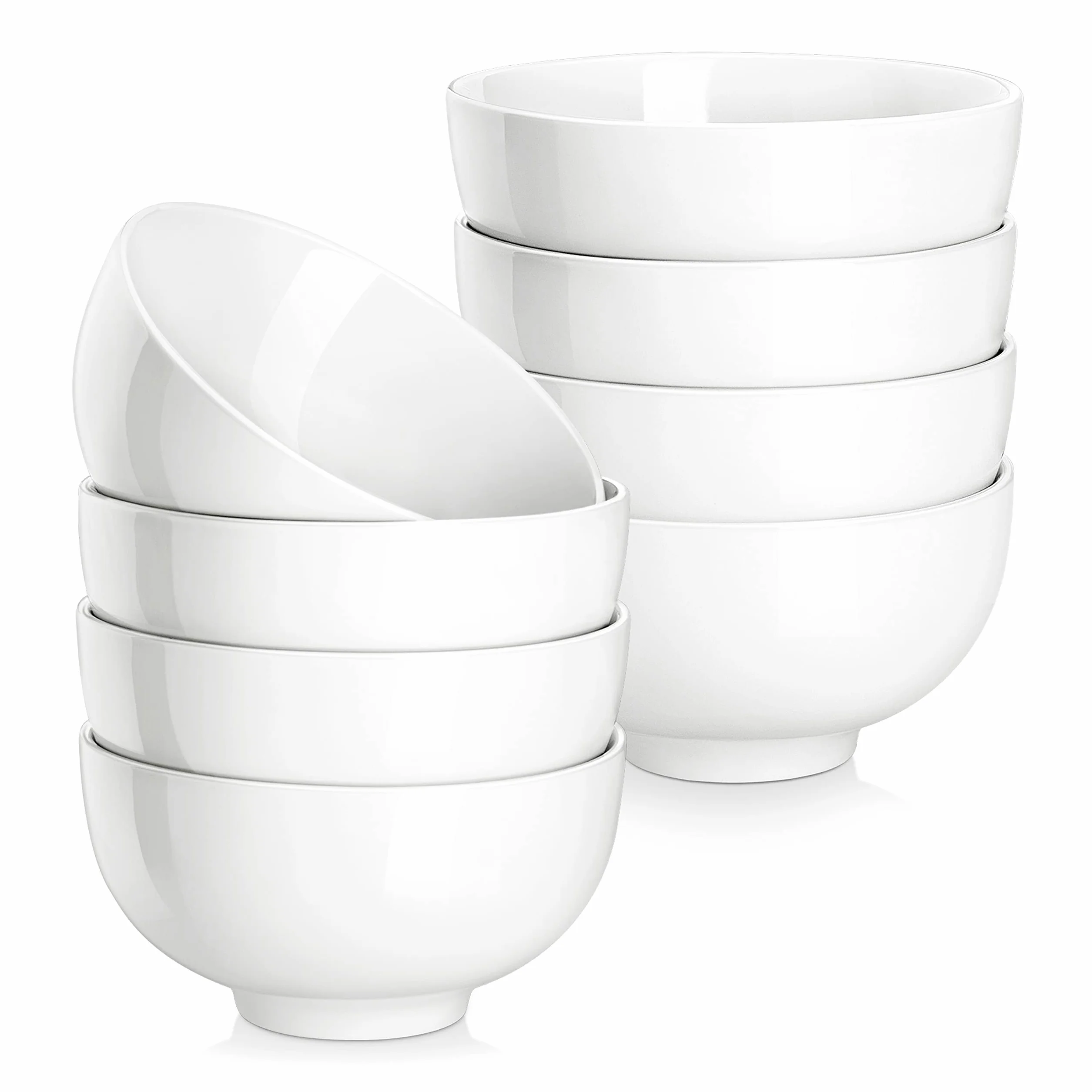 MALACASA Seria REGULAR 8 białych porcelanowych miseczek na płatki śniadaniowe 300 ml, okrągłe miski śniadaniowe 11,5 cm, salaterki, miski na sałatkę i ryż