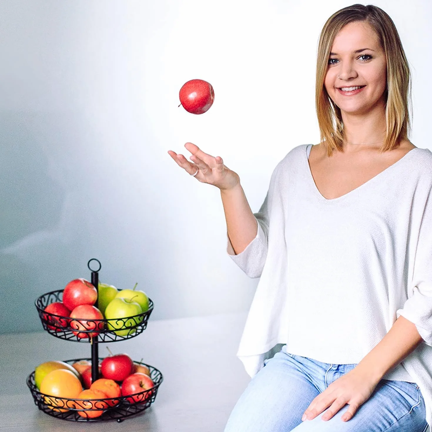 Piętrowy Półmisek na Owoce 30 cm - Czarna Patera i Kosz Kuchenny
