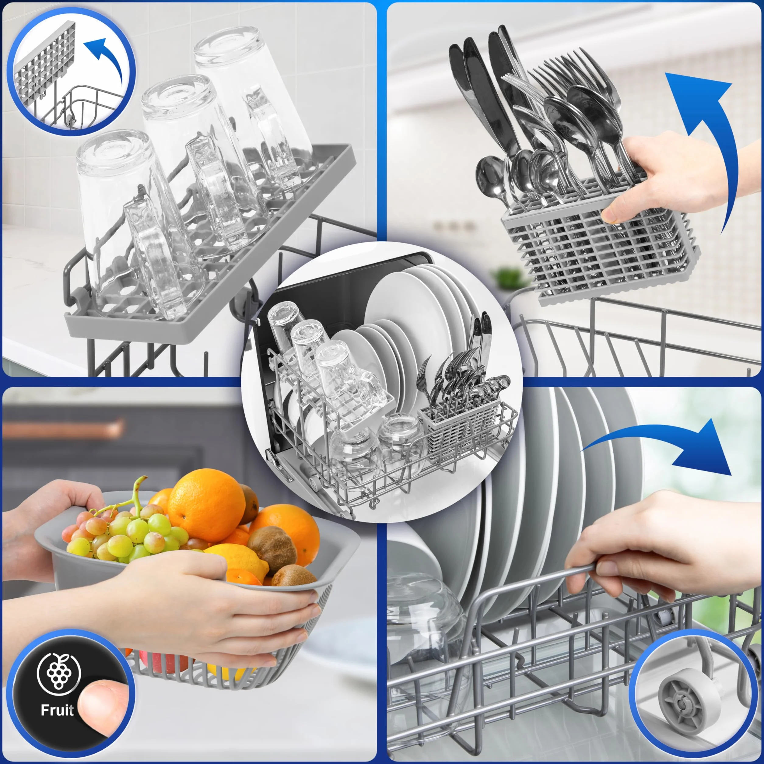 Duronic DW5 BK Zmywarka nablatowa z lub bez przyłącza wody 950W przenośna kompaktowa 5l /cykl do naczyń szkła owoców mała zmywarka stołowa czarna