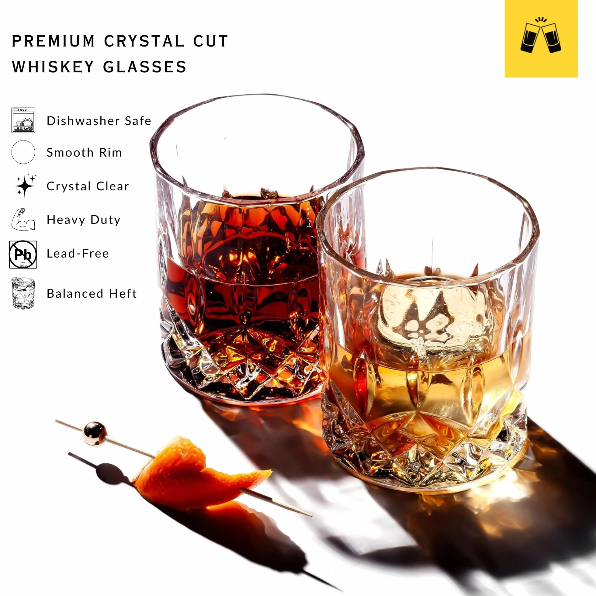LEMONSODA Staromodne szklanki do whisky Crystal Cut – 290 ml ultra-przezroczysty wysokiej jakości bezołowiowy szklany kubek do picia burbona, szkockiej, koniaku, koktajli (zestaw 12 szt.) [2090]