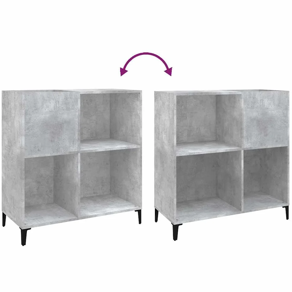 Szafa panelowa, betonowa, szara, 84,5 x 38 x 89 cm, materiał drewnopochodny z metalowymi nogami, dużo miejsca do przechowywania płyt winylowych LP, witryna, szafka pomocnicza, do salonu lub