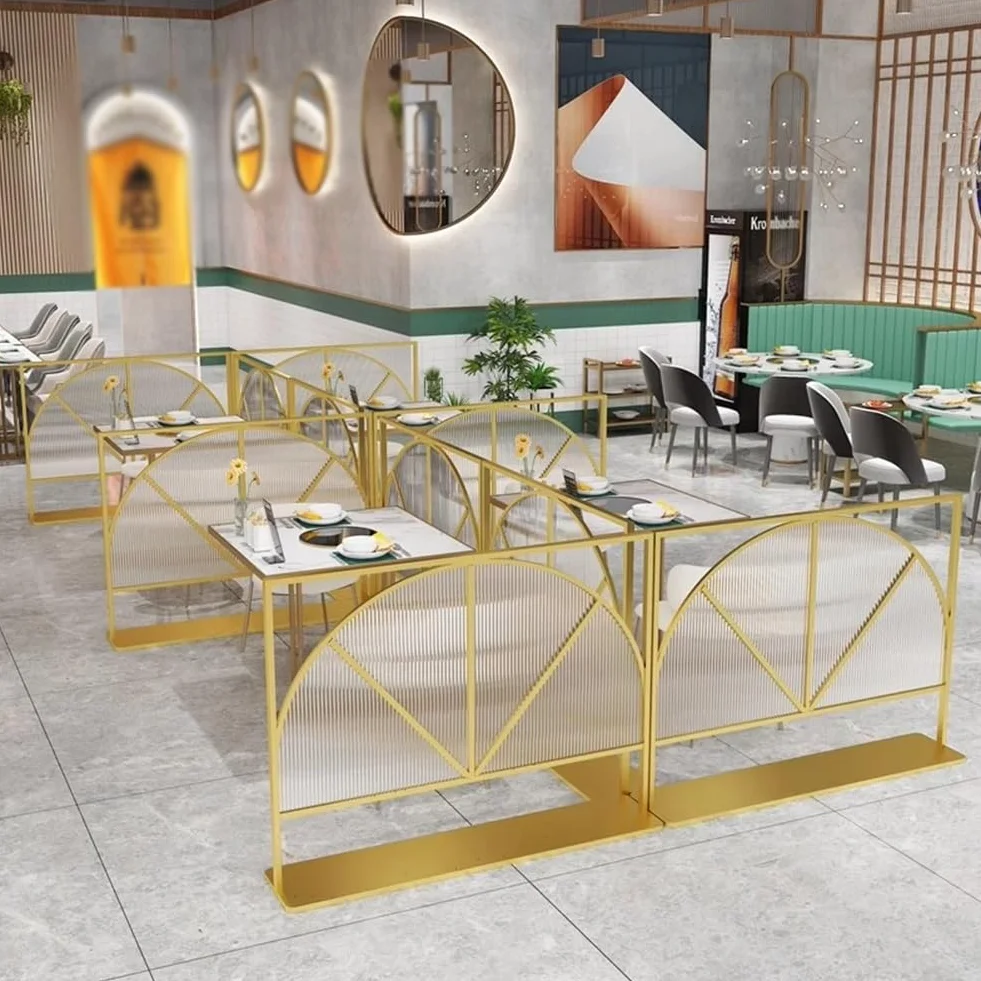 Dekoracyjne kwadratowe przegrody do jadalni - szklany panel na blat w paski, elegancka ścianka działowa do restauracji i biur, złote wykończenie, 70 x 80 cm