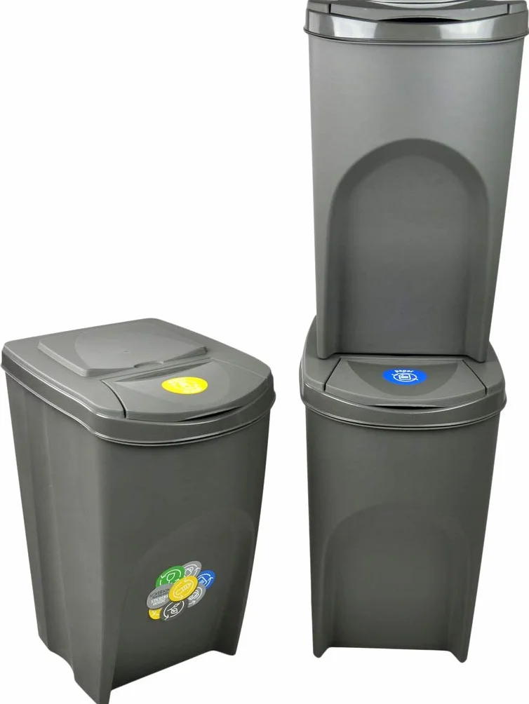 Prosperplast Sortibox Kosz na Śmieci Segregacja Odpadów 3 x 35 l Szary Komplet Plastikowych Koszy
