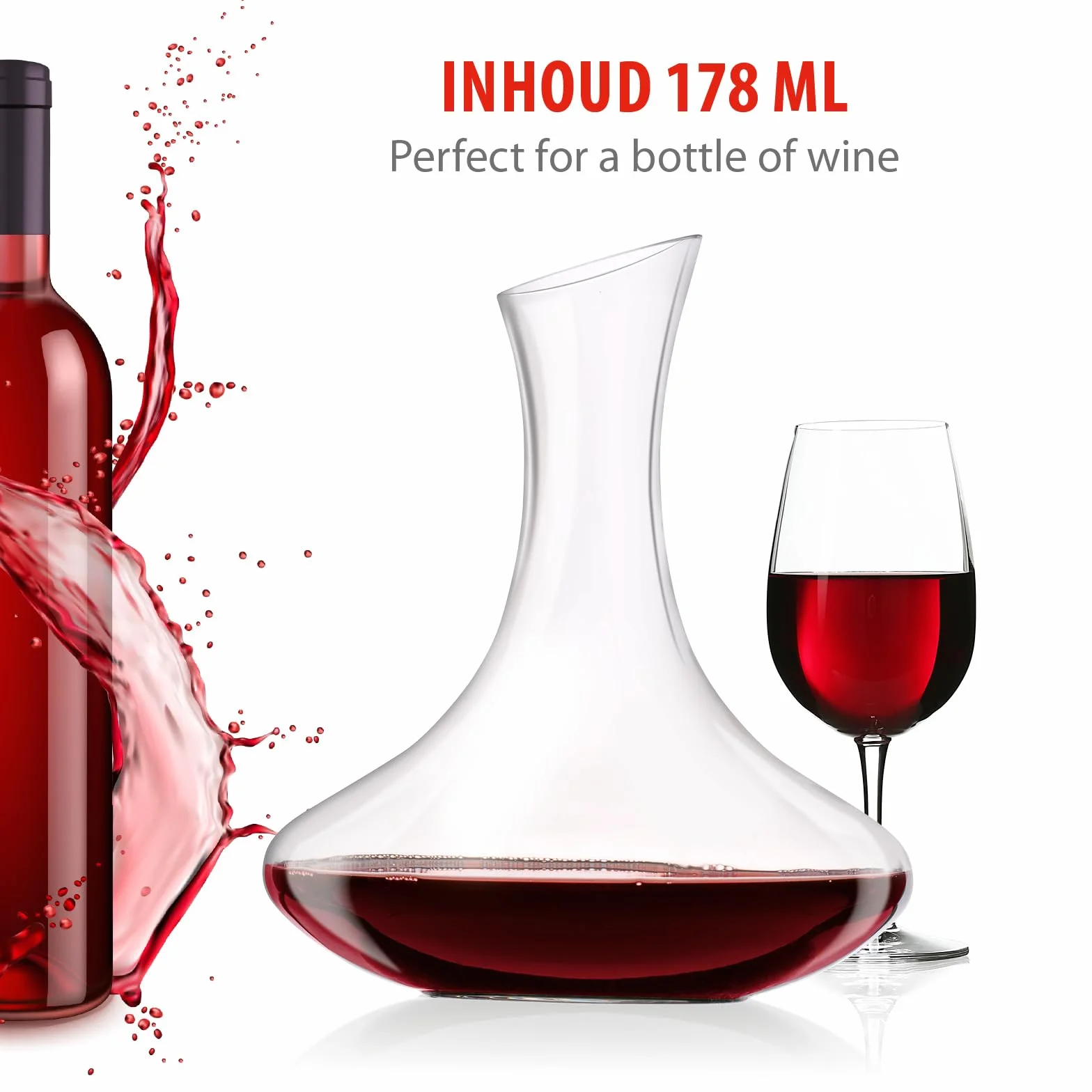 Alpina Karafka premium ze szkła – karafka do wina o pojemności 1,78 l w zamachowym wzornictwie | 20 x 24 cm z ukośnym dzióbkiem | zapewnia optymalną wentylację czerwonego wina
