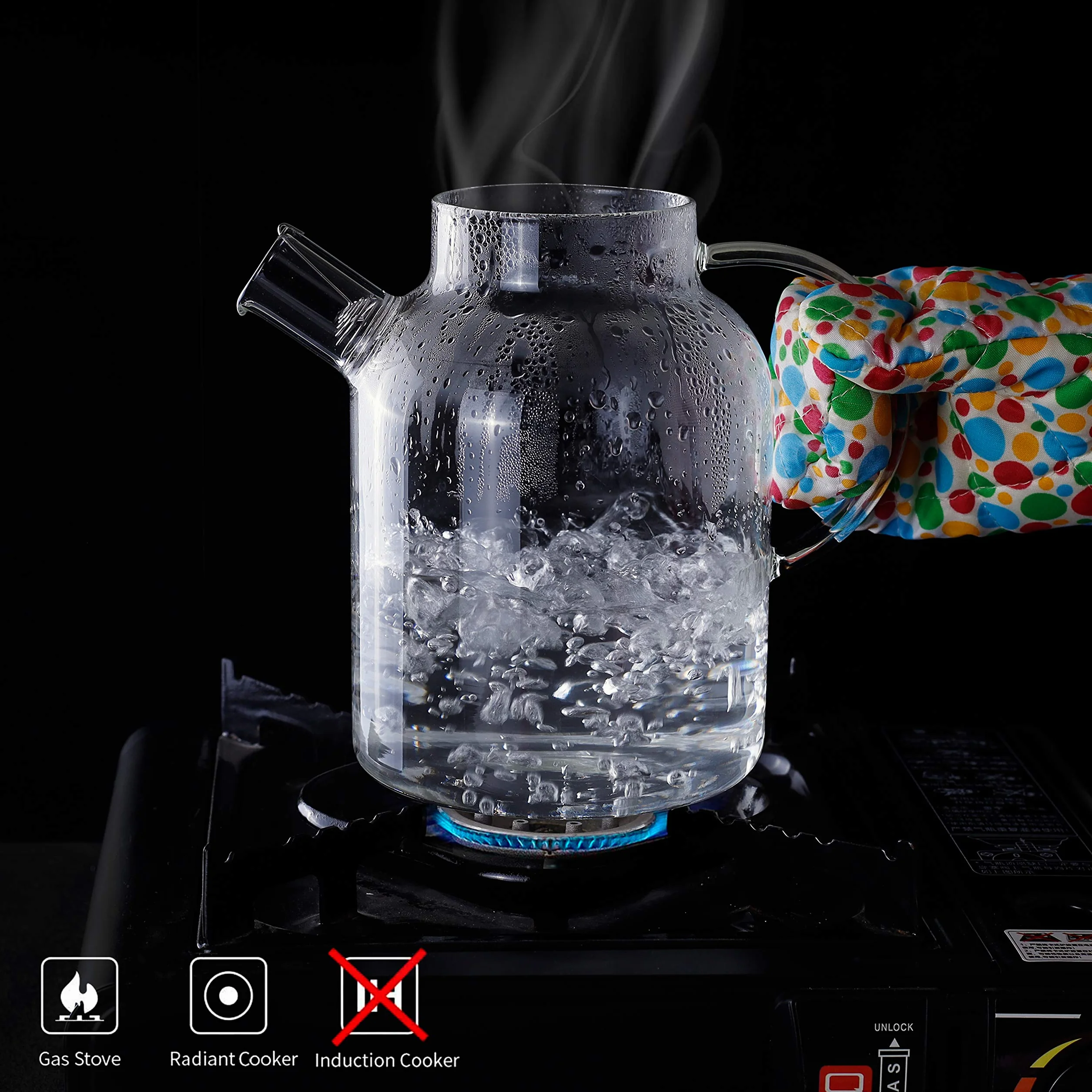 CnGlass Szklany czajnik Płyta kuchenna Bezpieczny, 1500ml Przezroczyste czajniki z wyjmowaną wylewką filtra, czajniczek do luźnych liści i kwitnącej herbaty