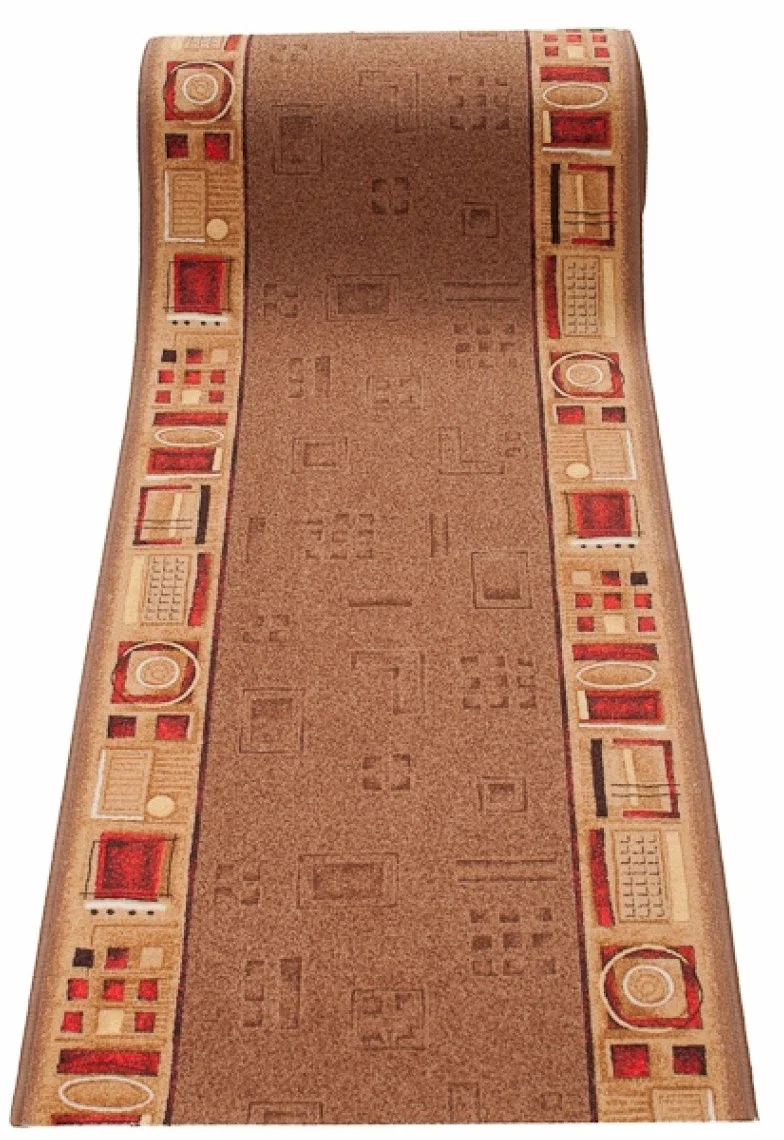 TAPISO Antypoślizgowy dywan, bieżnik antypoślizgowy, towar na metry, nowoczesny, brązowy, czerwony, wzór melanż, do korytarza, kuchni, salonu, 80 x 1500 cm