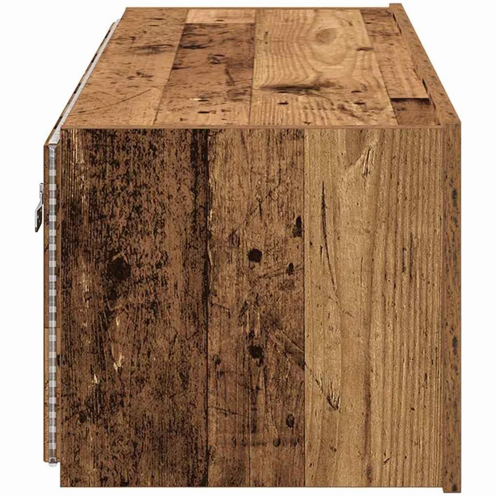 Szafka ścienna pod telewizor, zestaw 2 sztuk, wygląd starego drewna, 100 x 35 x 31 cm, materiał drewnopochodny, unoszący się regał na media do salonu, wszechstronne oświetlenie LED, uchwyt na