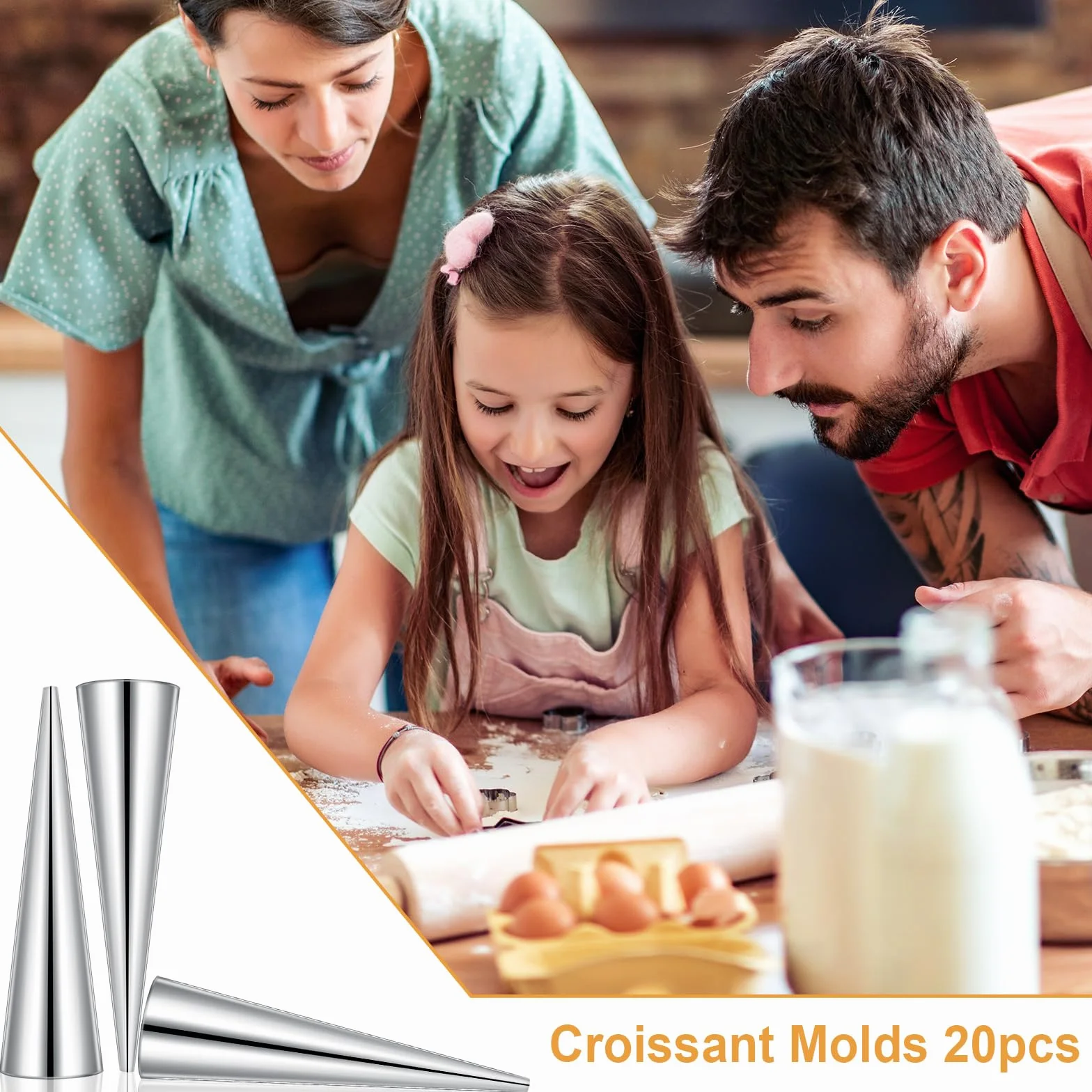 AiQInu Cannoli Formy 20 szt. Stożki ze stali nierdzewnej do rogalików formy do ciasta kremowy róg ciasto chleb forma - kannoli formy do formowania kremu, foremki do cannoli, rogaliki, liście, żelat