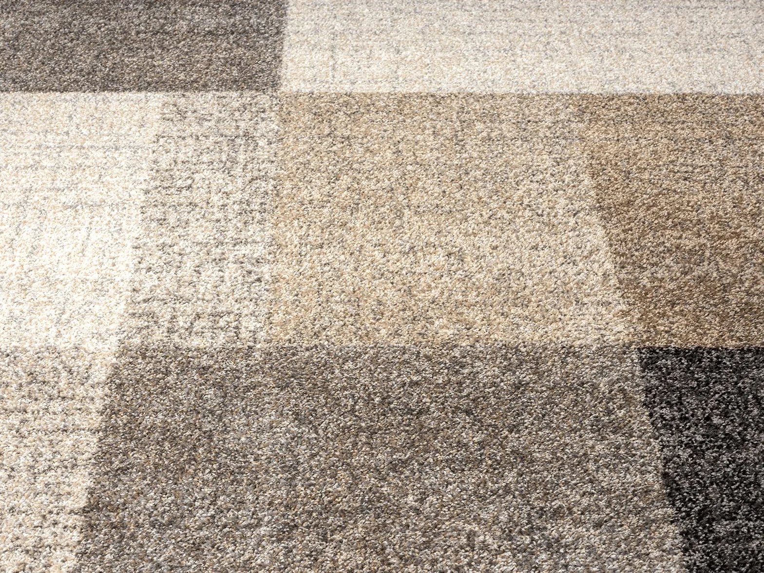 the carpet Dywan Pearl, nowoczesny, z krótkim włosiem, do salonu, sypialni, cięcie konturowe, geometryczny wzór, w kratę, kolor beżowy, 140 x 200 cm