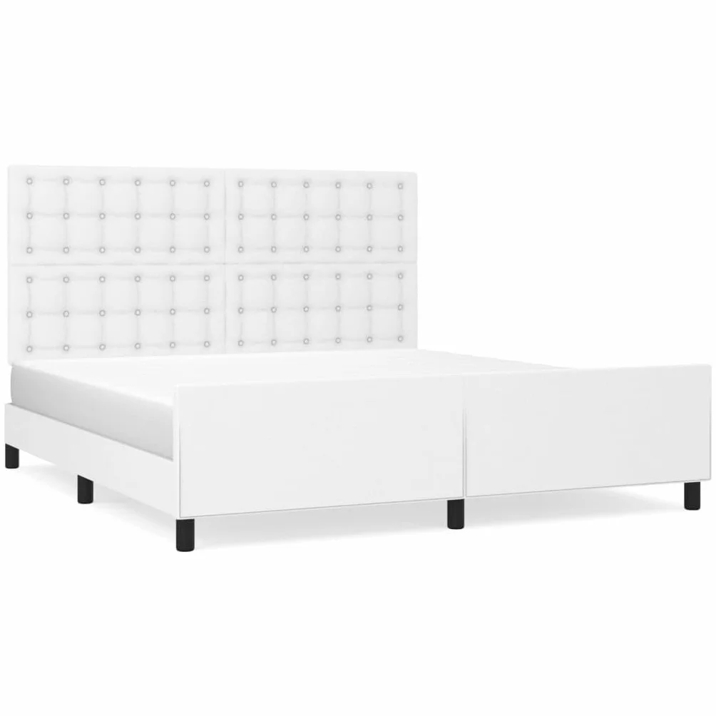 Sztuczna skóra z regulowanym zagłówkiem 160x200 cm biały | Rama łóżka z zagłówkiem biała 160x200 cm sztuczna skóra regulowana wysokość stabilna nóżki