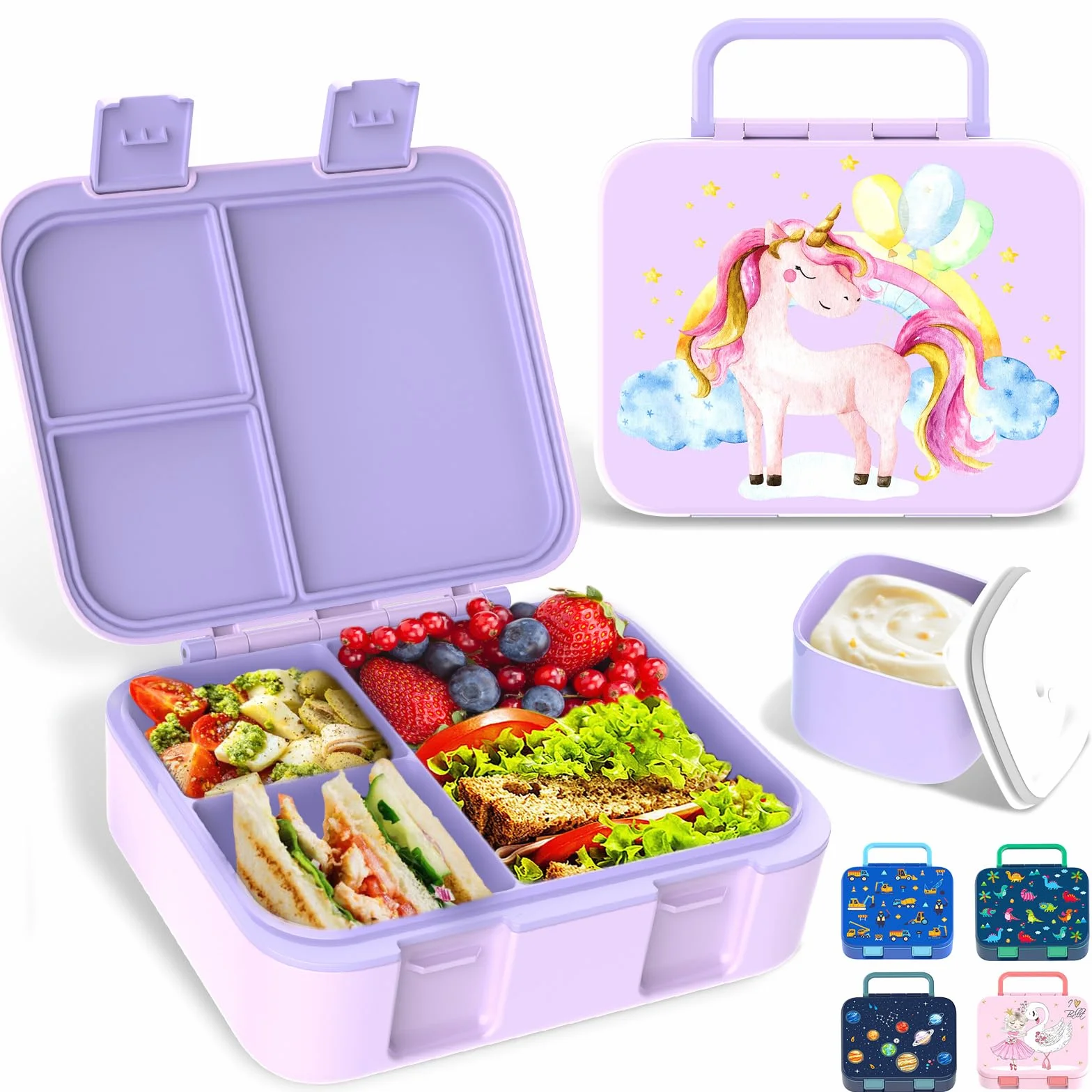 Pudełko na lunch dla dzieci, szczelne pudełko na lunch Bento z wieloma przegródkami i słoikiem na sosy, przenośne pudełko na przekąski, syrena, dla dzieci, dorosłych, do pracy, szkoły