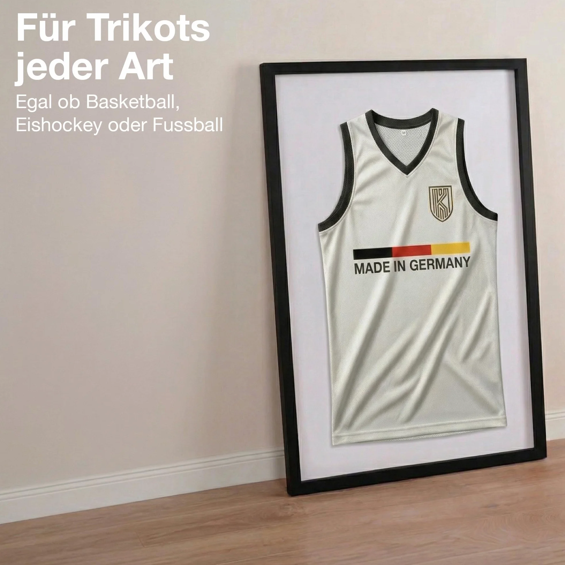 Ramka na koszulkę z litego drewna Srebrna 70x90 cm - Made in Germany - Witryna na koszulkę z czarnym tłem i szeroką ramą - Głęboka ramka na zdjęcia - Duża ramka do wypełniania