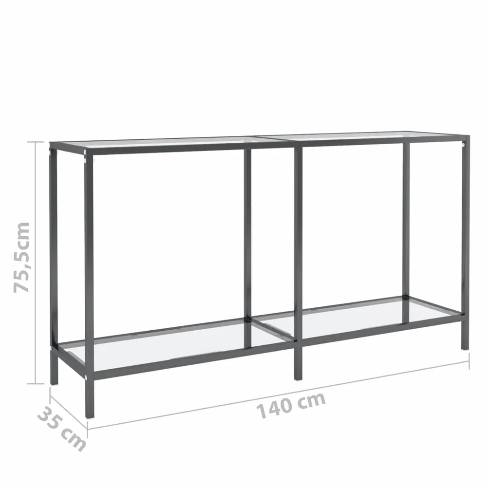 Konsola ze szkła hartowanego 140 x 35 x 75,5 cm | Stal malowana proszkowo, półka do przechowywania, łatwa do czyszczenia, elegancki design
