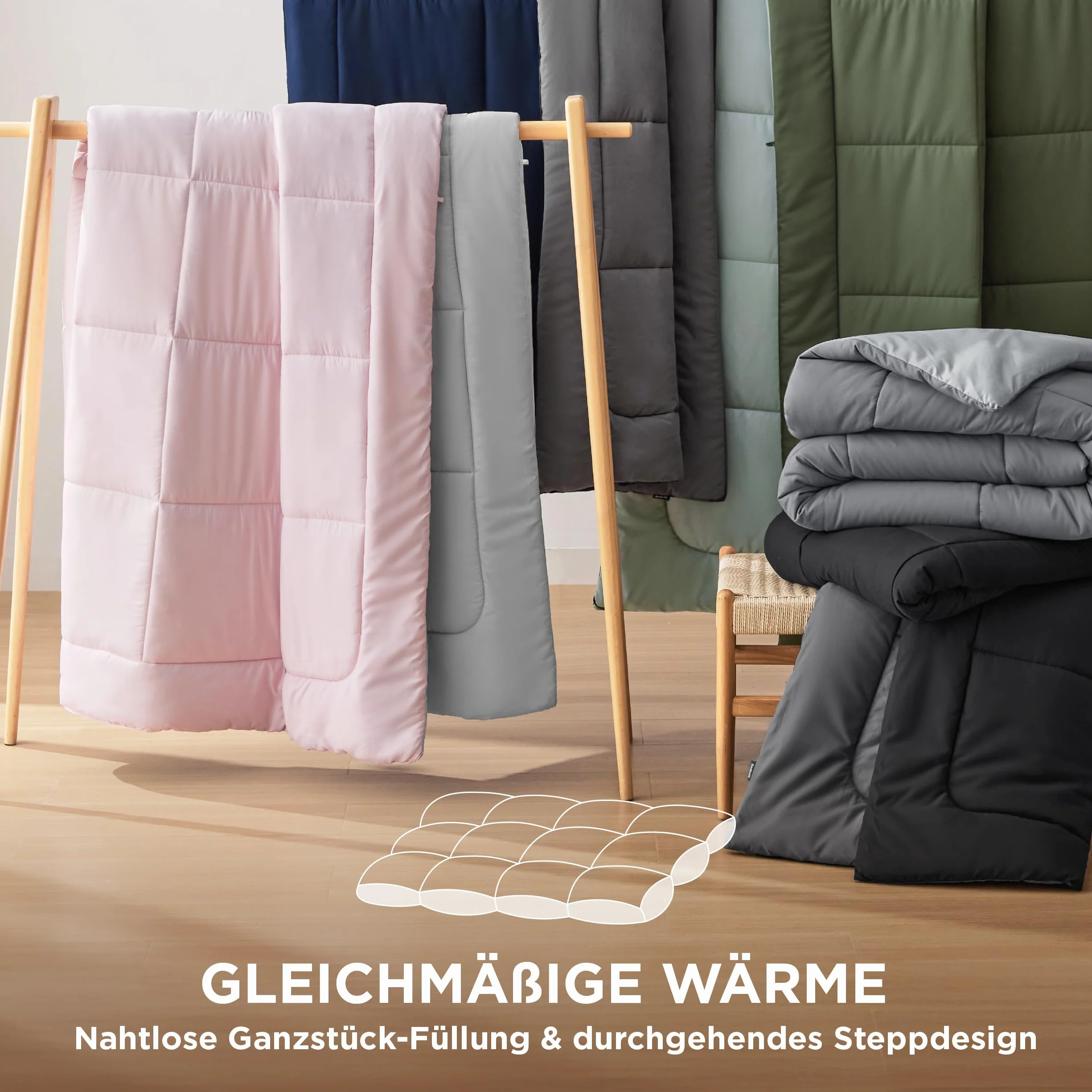 BEDSURE Kołdra pikowana 155 x 220 cm, całoroczna, bez poszewki 155 x 220 cm, 300 g/m², na 4 pory roku, dwustronna, kolor czarny/szary, miękka, ciepła kołdra do spania dla alergików