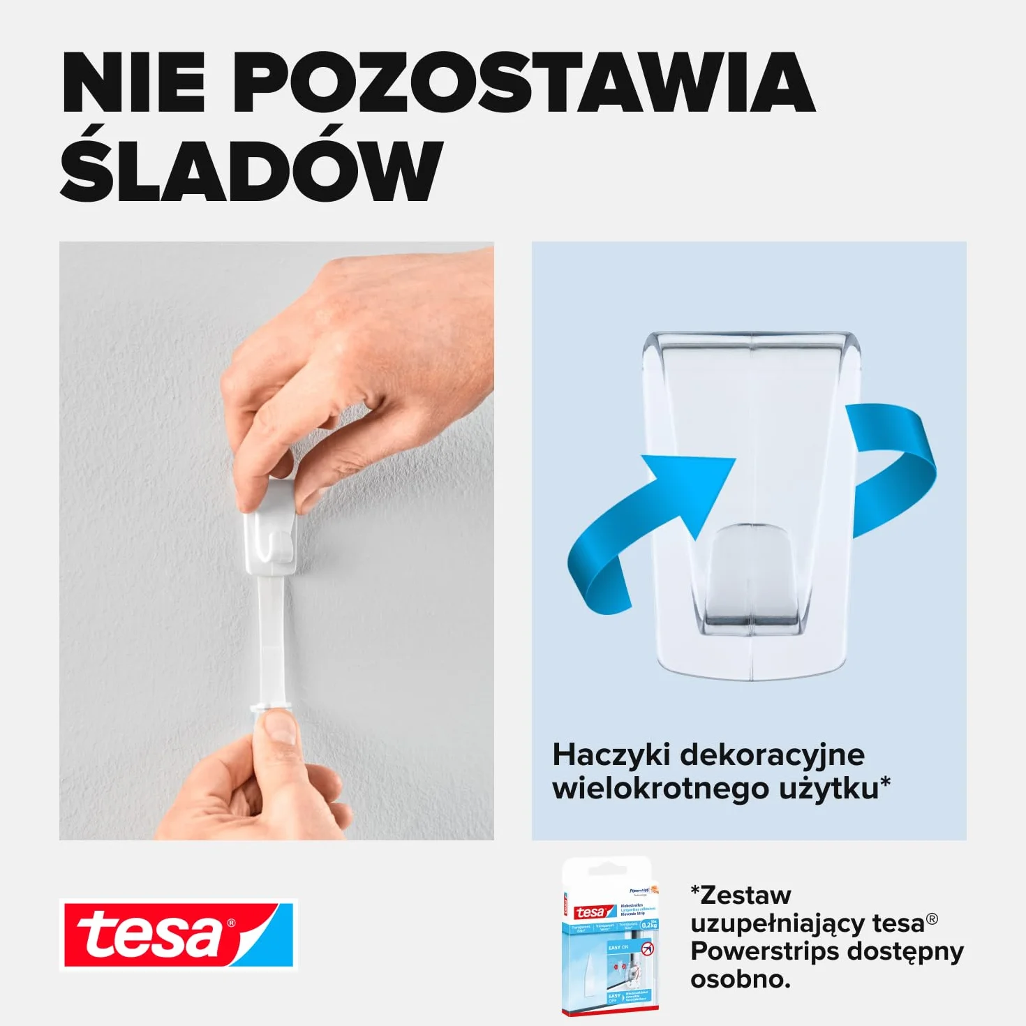 Tesa Haczyki Samoprzylepne, do 1 kg mocy na haczyk, 2 sztuki, Przezroczysty