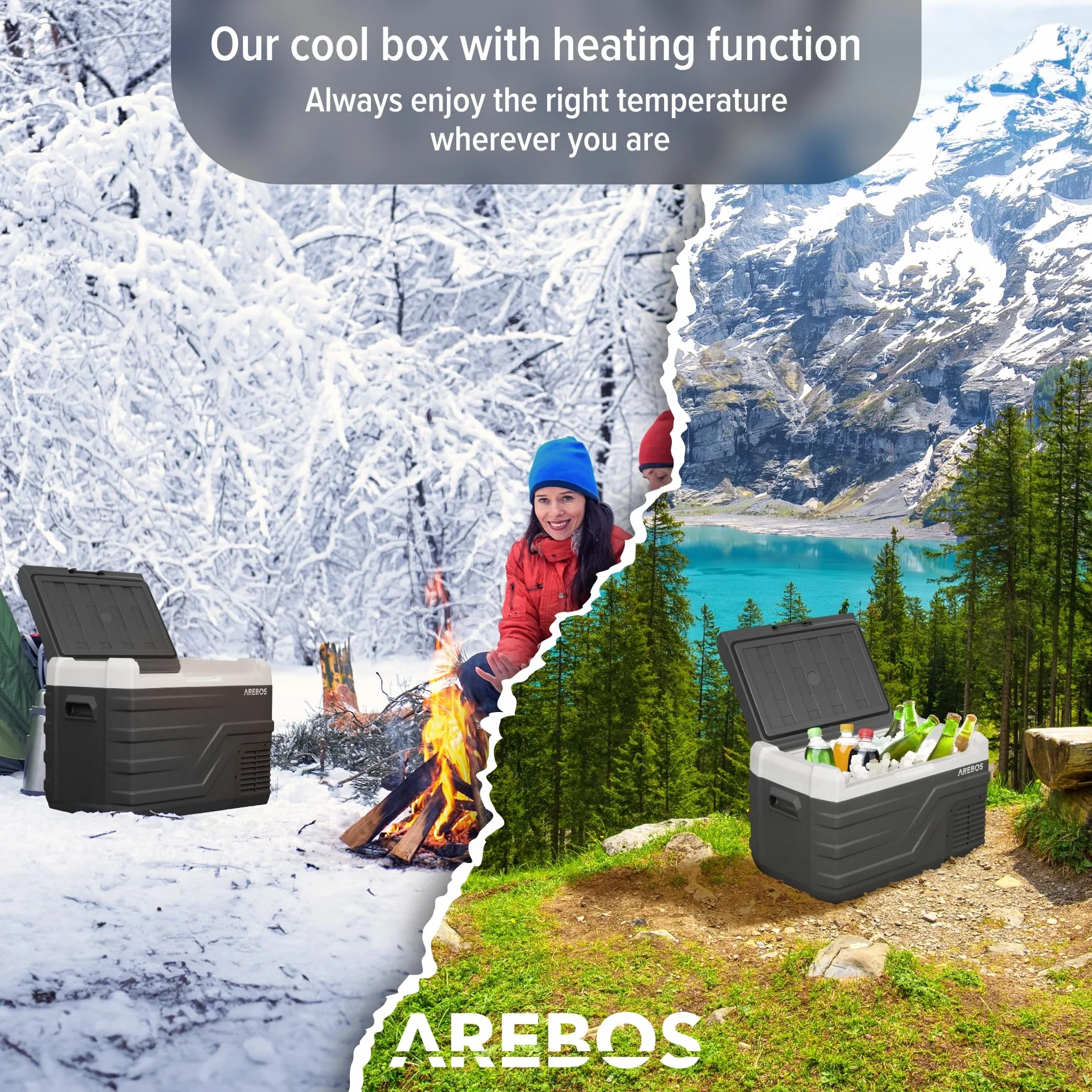 Arebos Lodówka kompresorowa, 35 l | elektryczna zamrażarka z aplikacją i inteligentnym sterowaniem |mobilna lodówka ze złączem USB | do -20 °C | 12/24 V, 230 V | do samochodu, ciężarówki, kempingu